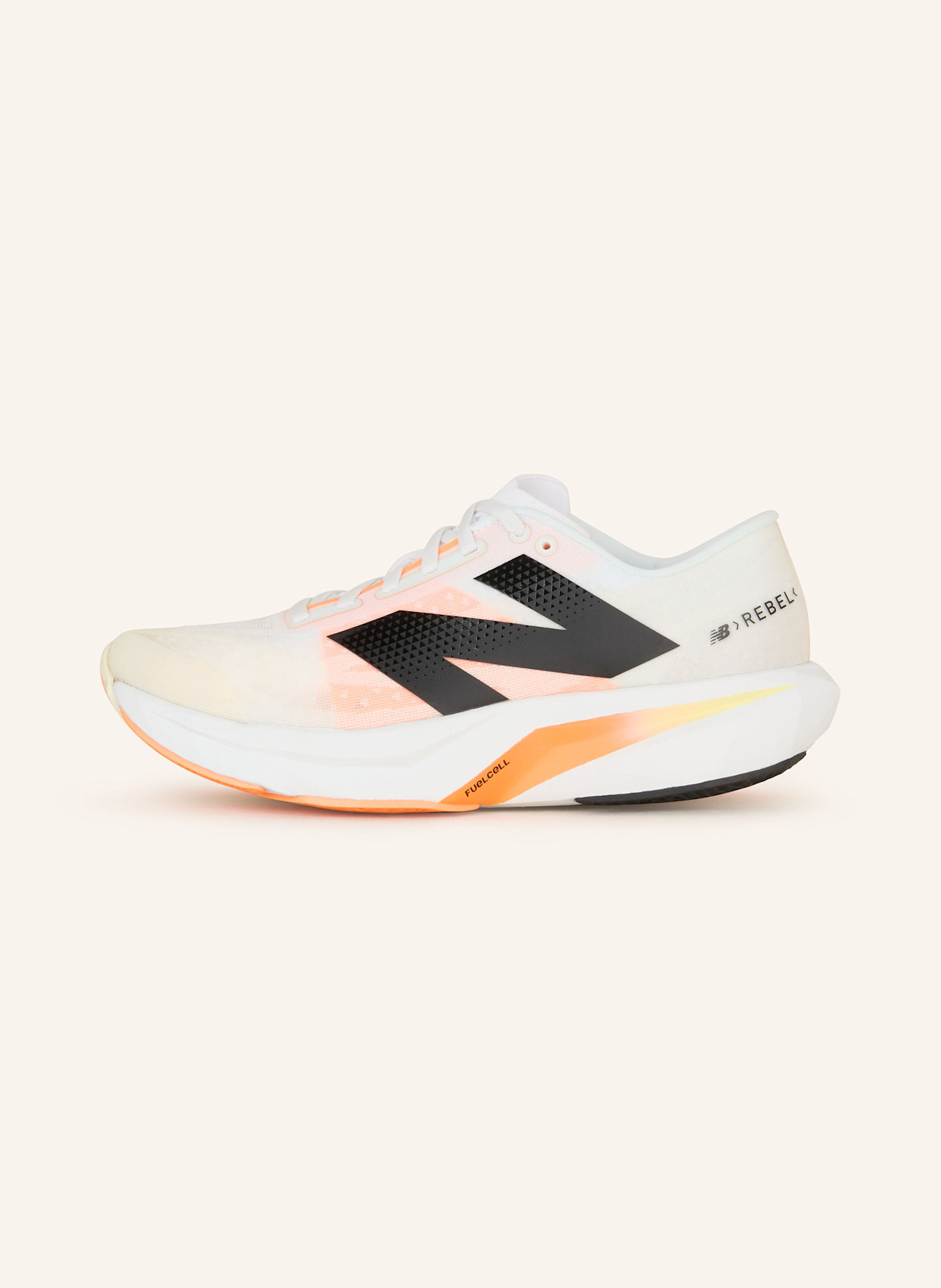new balance Laufschuhe FUELCELL REBELL V4: WEISS/ NEONORANGE