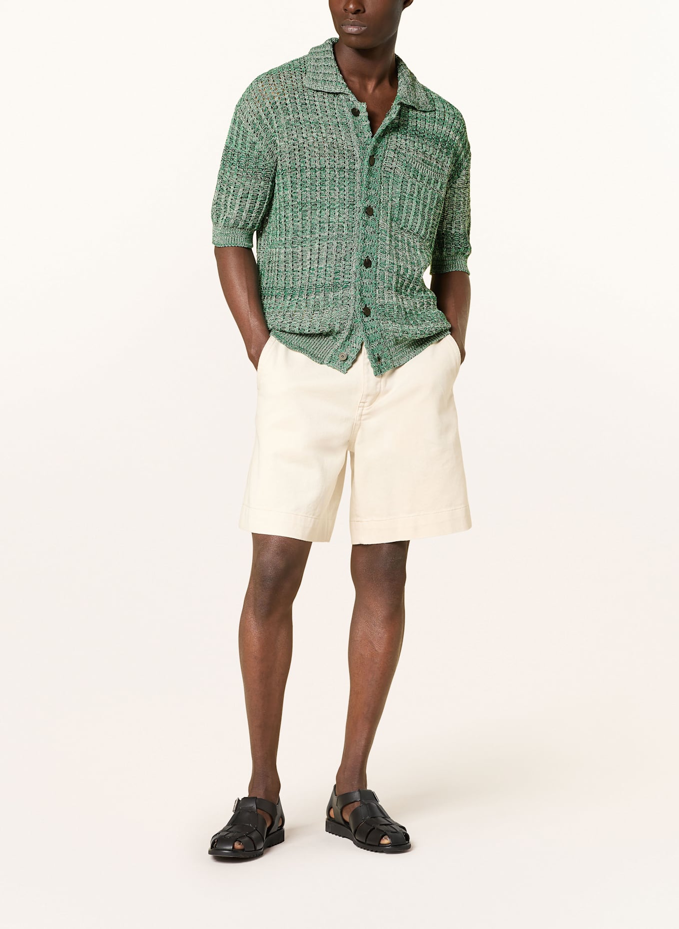 roberto collina Strickhemd Comfort Fit: GRÜN / WEISS / SCHWARZ