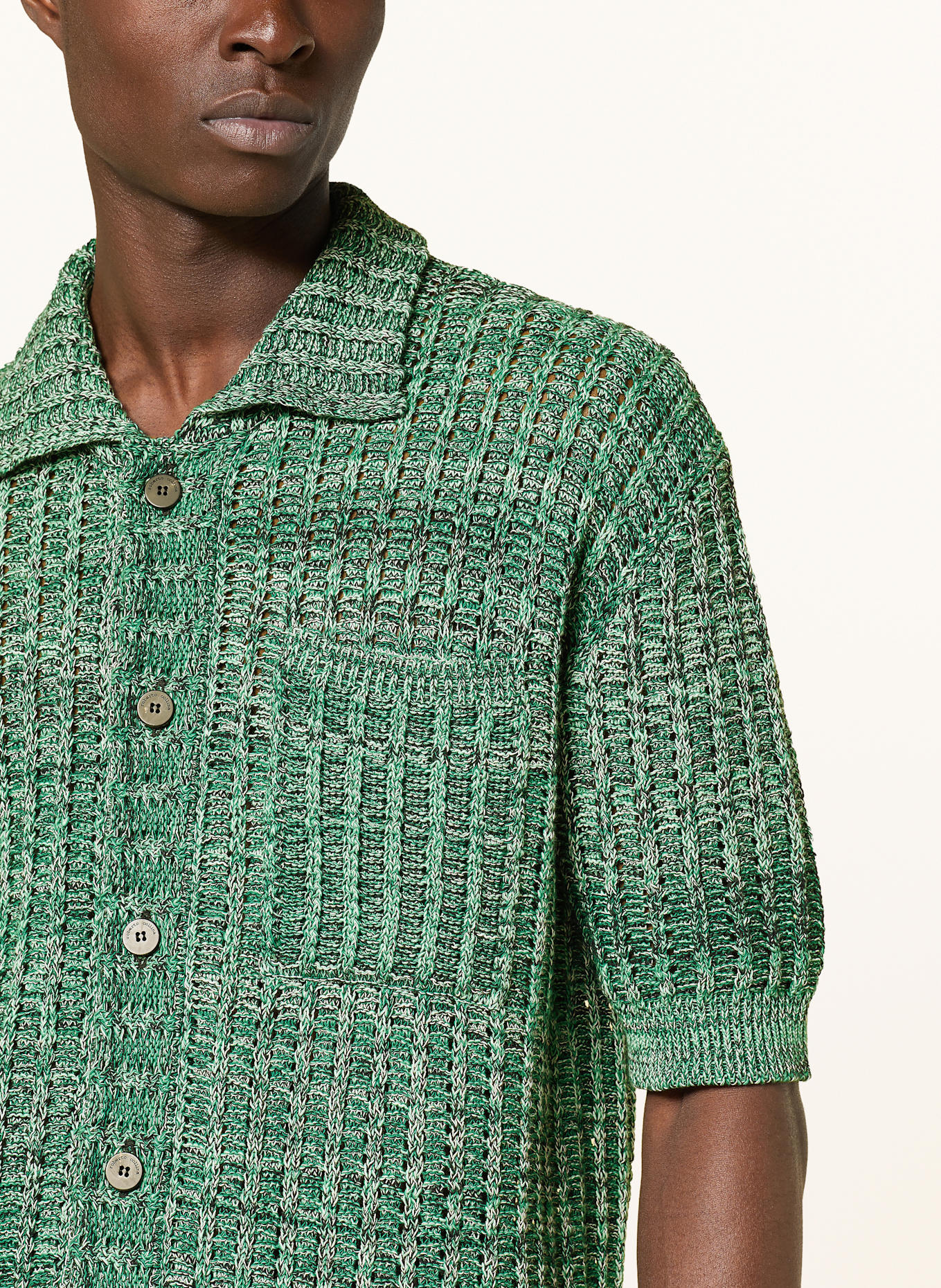 roberto collina Strickhemd Comfort Fit: GRÜN / WEISS / SCHWARZ