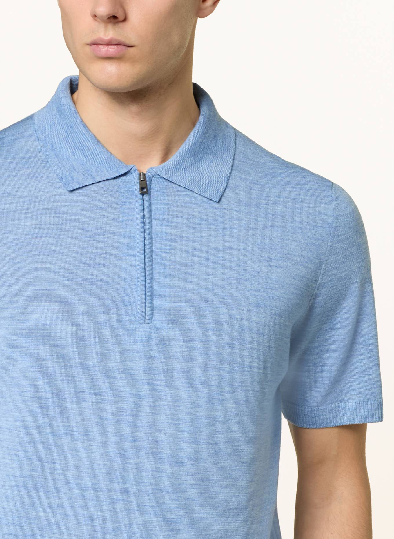 MAERZ MUENCHEN Koszulka polo z dzianiny z wełny merino: JASNONIEBIESKI