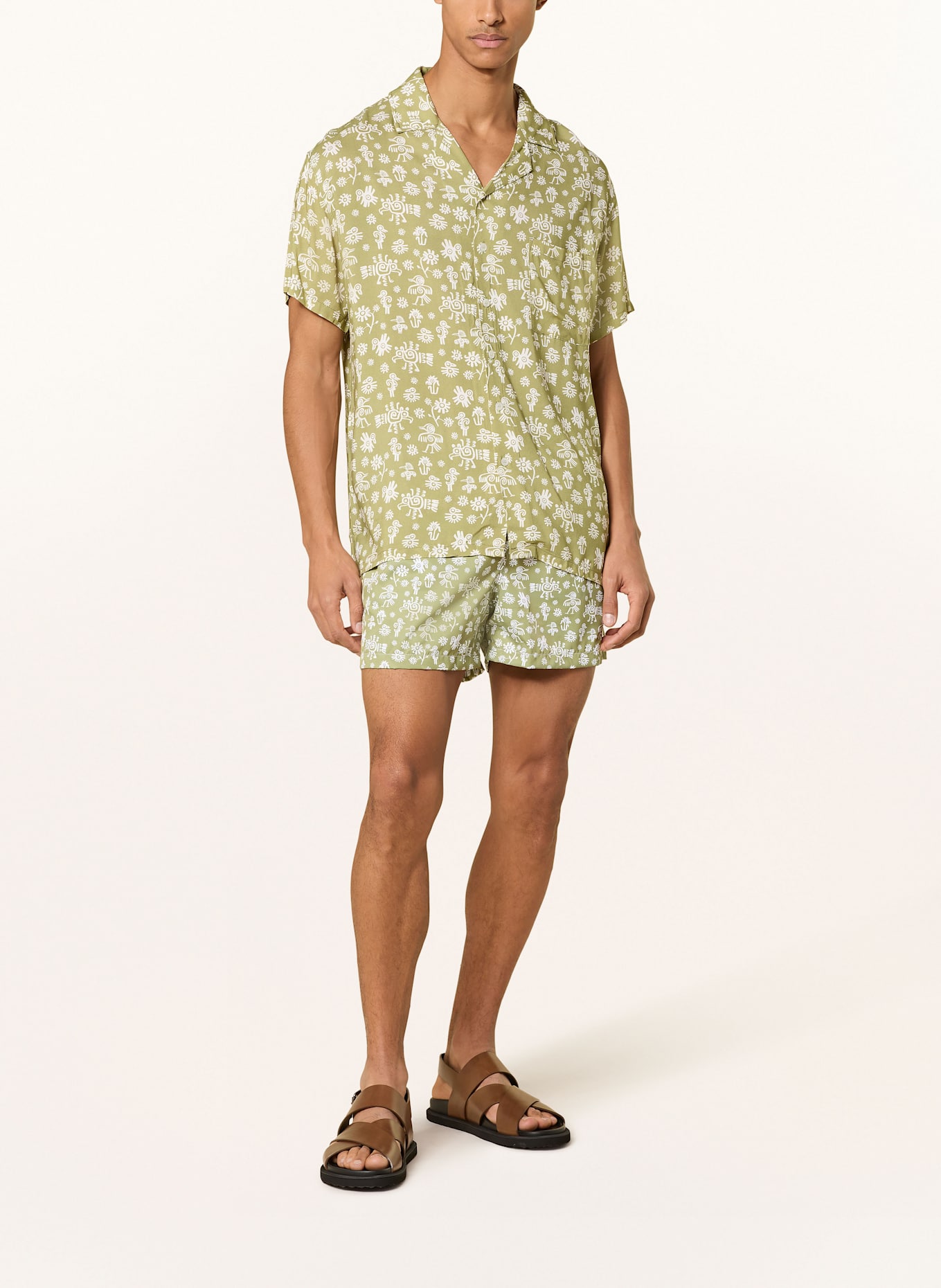 arrels BARCELONA Resorthemd BLACK MEXICAN BIRDS × MARION DEUCHARS Comfort Fit: GRÜN