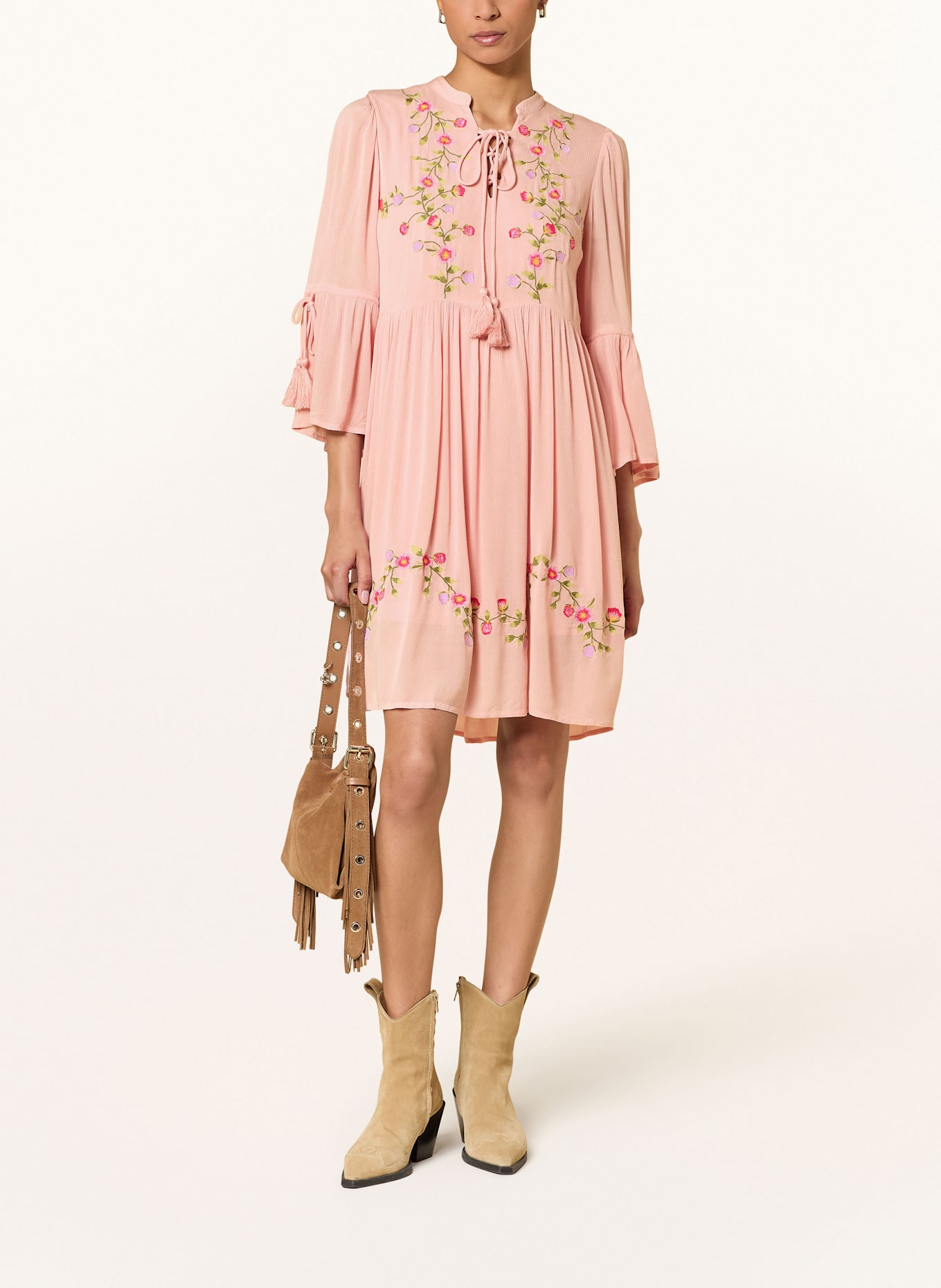 Y.A.S. Musselinkleid mit 3/4-Arm: ROSA / GRÜN / PINK