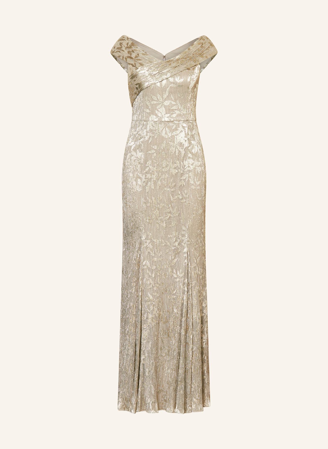 ADRIANNA PAPELL One-Shoulder-Kleid mit Plissees und Glitzergarn: GOLD / BEIGE