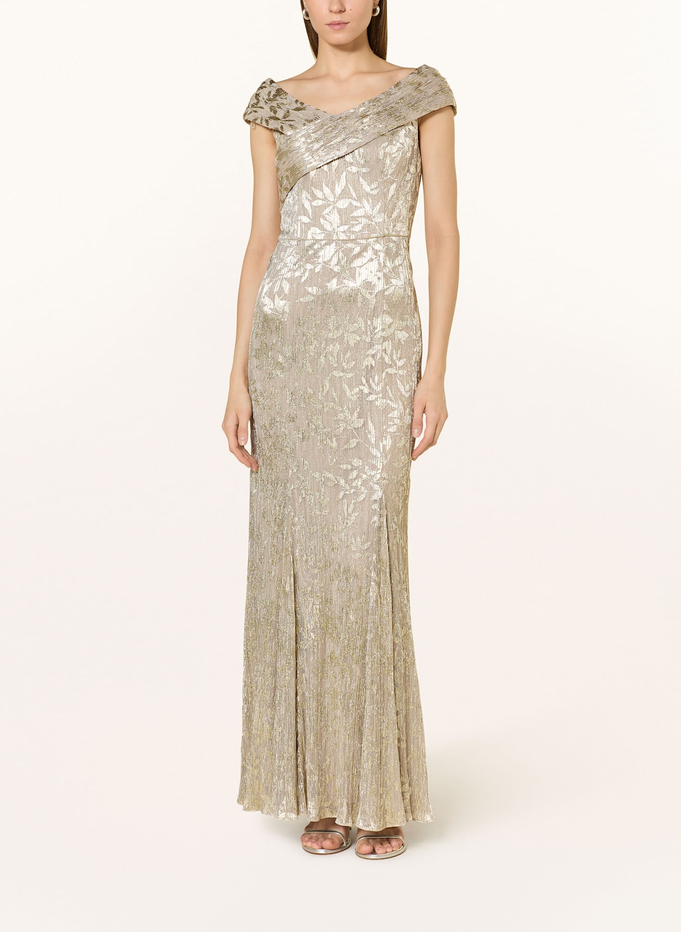 ADRIANNA PAPELL One-Shoulder-Kleid mit Plissees und Glitzergarn: GOLD / BEIGE