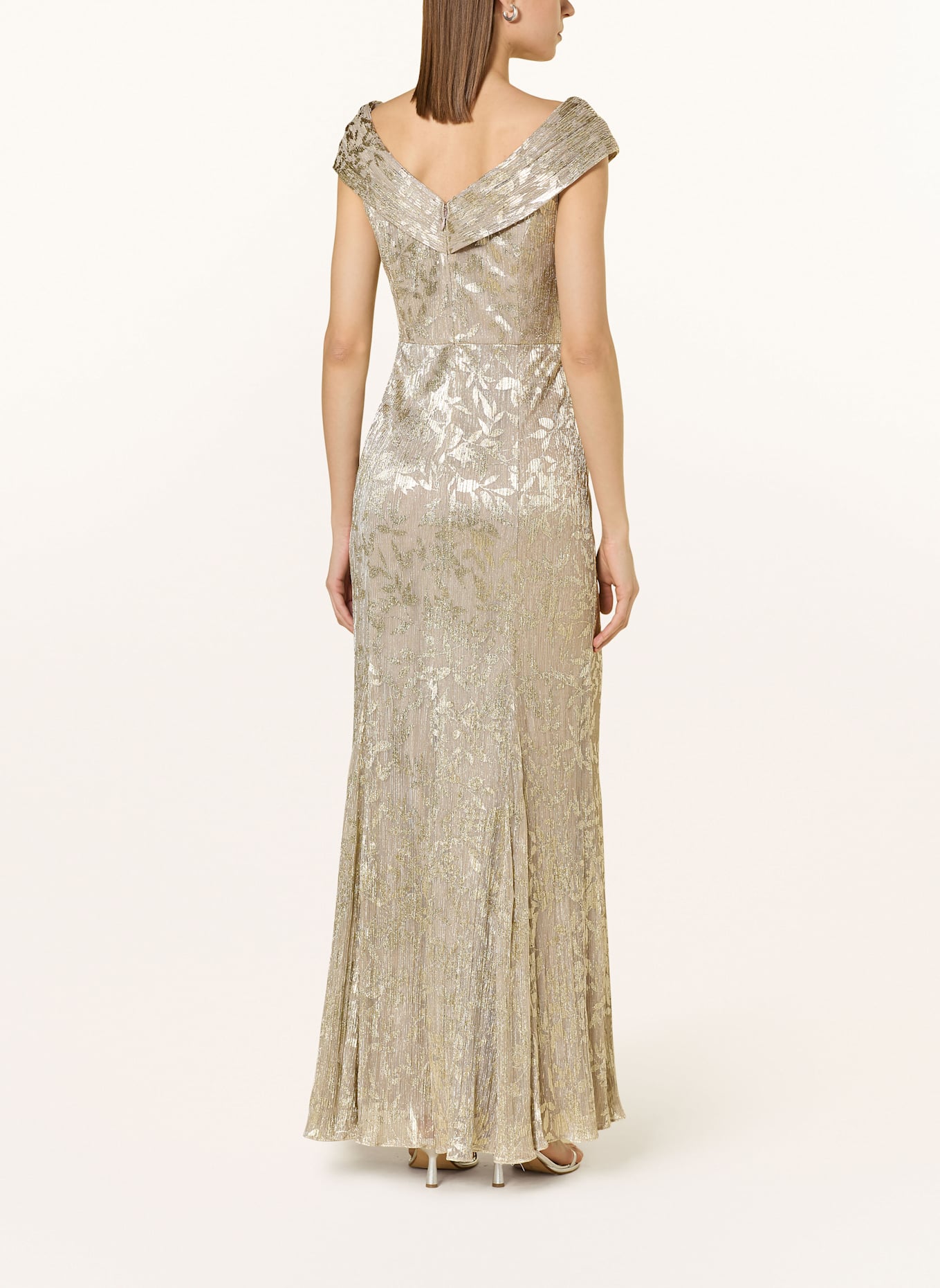 ADRIANNA PAPELL One-Shoulder-Kleid mit Plissees und Glitzergarn: GOLD / BEIGE