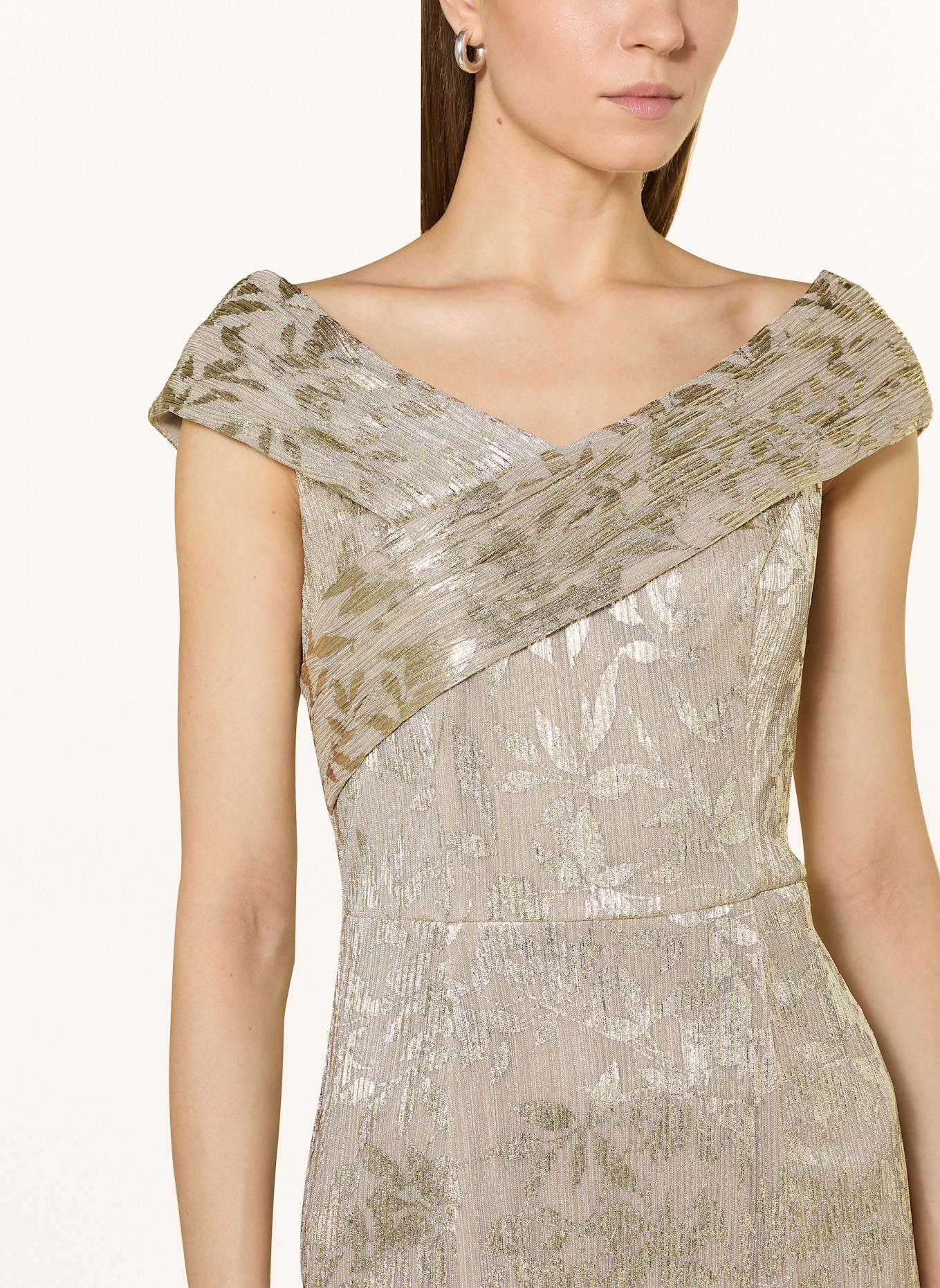 ADRIANNA PAPELL One-Shoulder-Kleid mit Plissees und Glitzergarn: GOLD / BEIGE