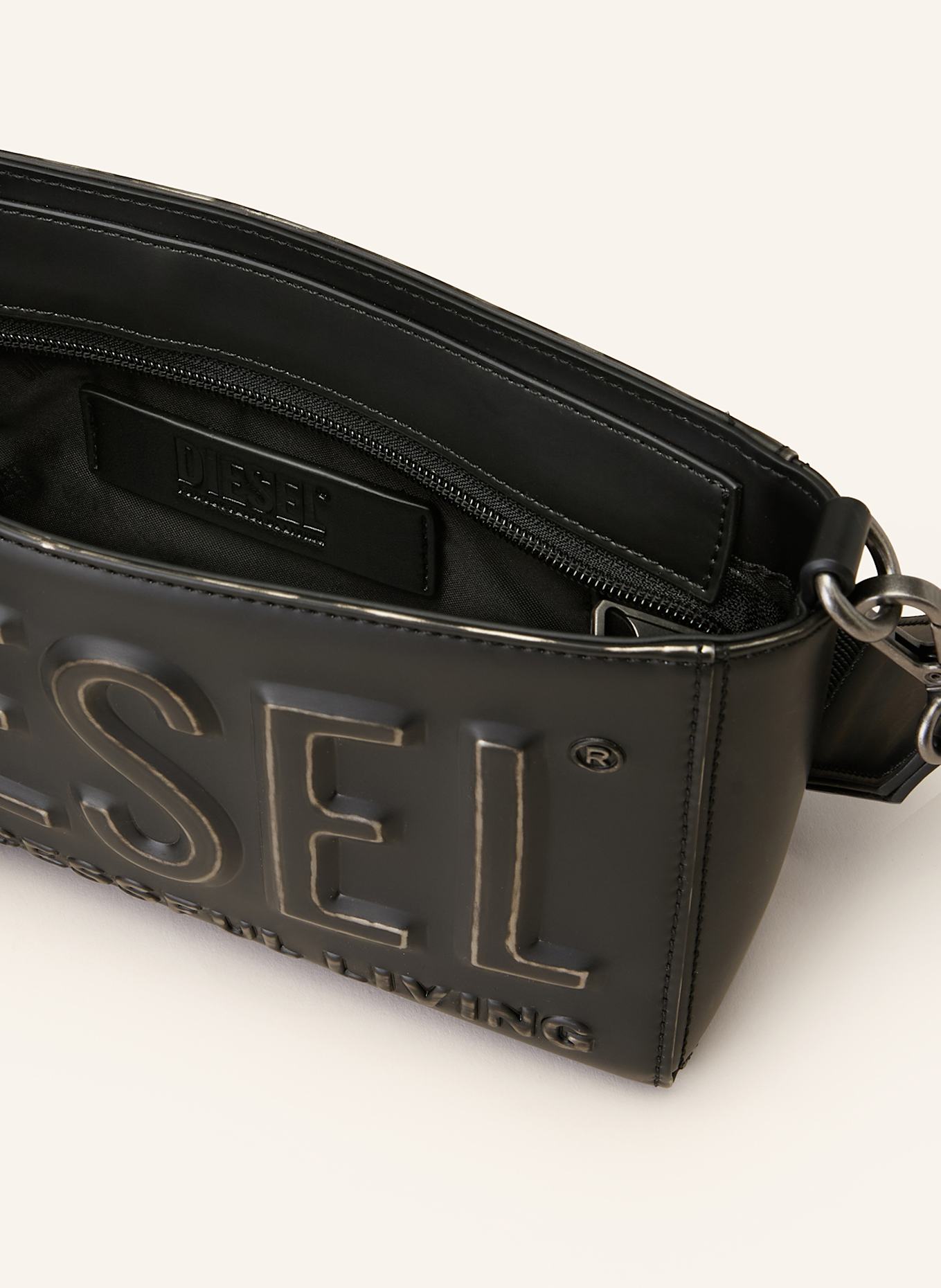 DIESEL Taška přes rameno CAMERA BAG: ČERNÁ / ŠEDÁ