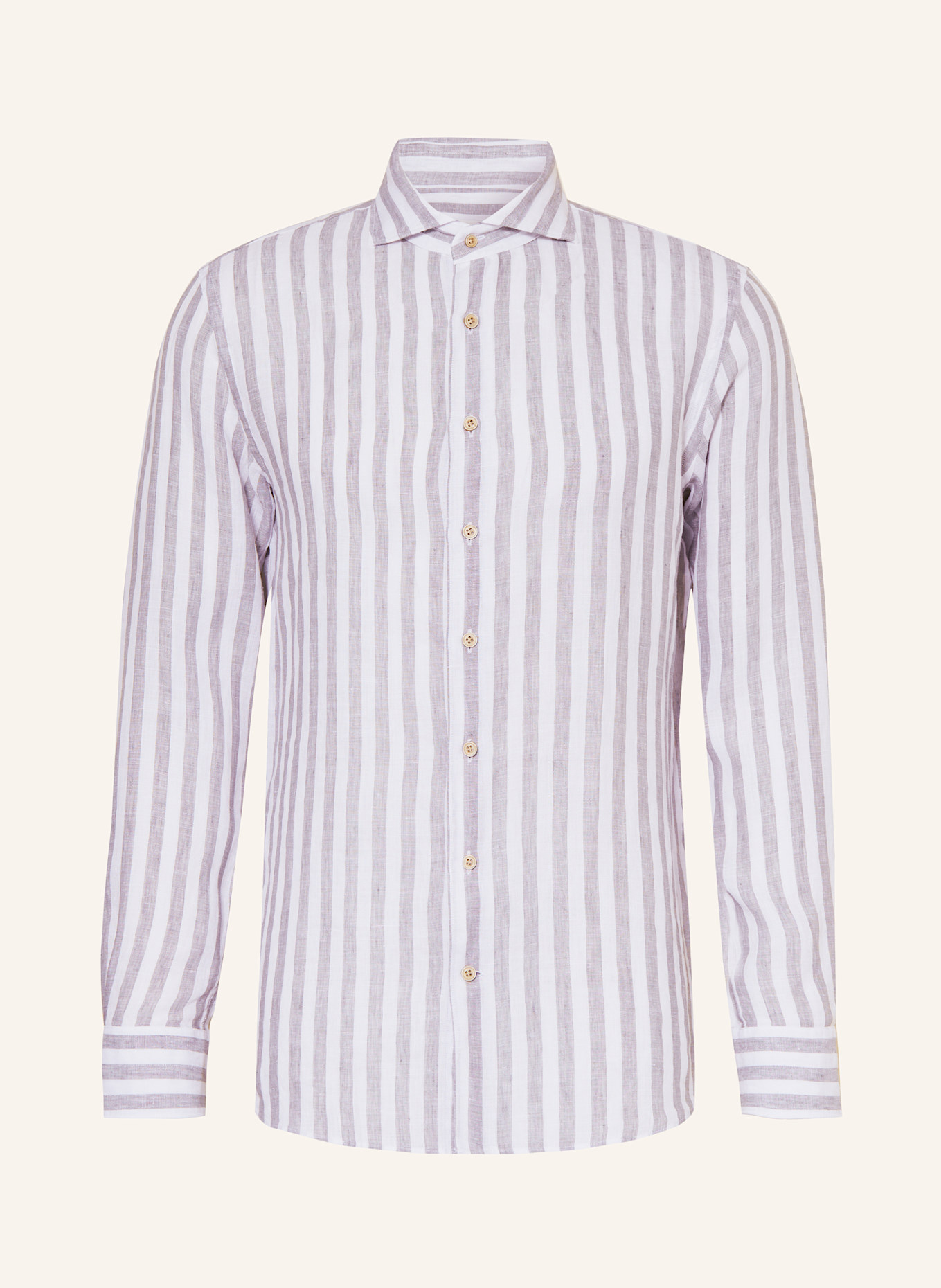 PROFUOMO Košile Regular Fit ze lnu: TMAVĚ ZELENÁ / BÍLÁ