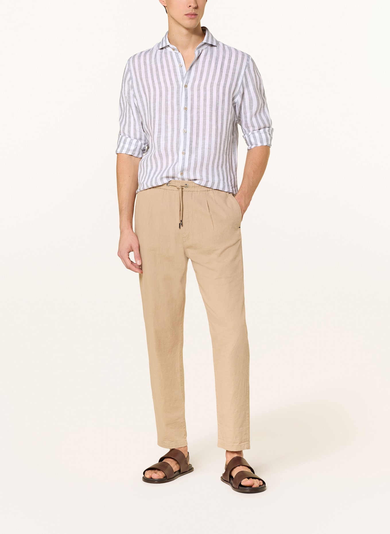 PROFUOMO Košile Regular Fit ze lnu: TMAVĚ ZELENÁ / BÍLÁ