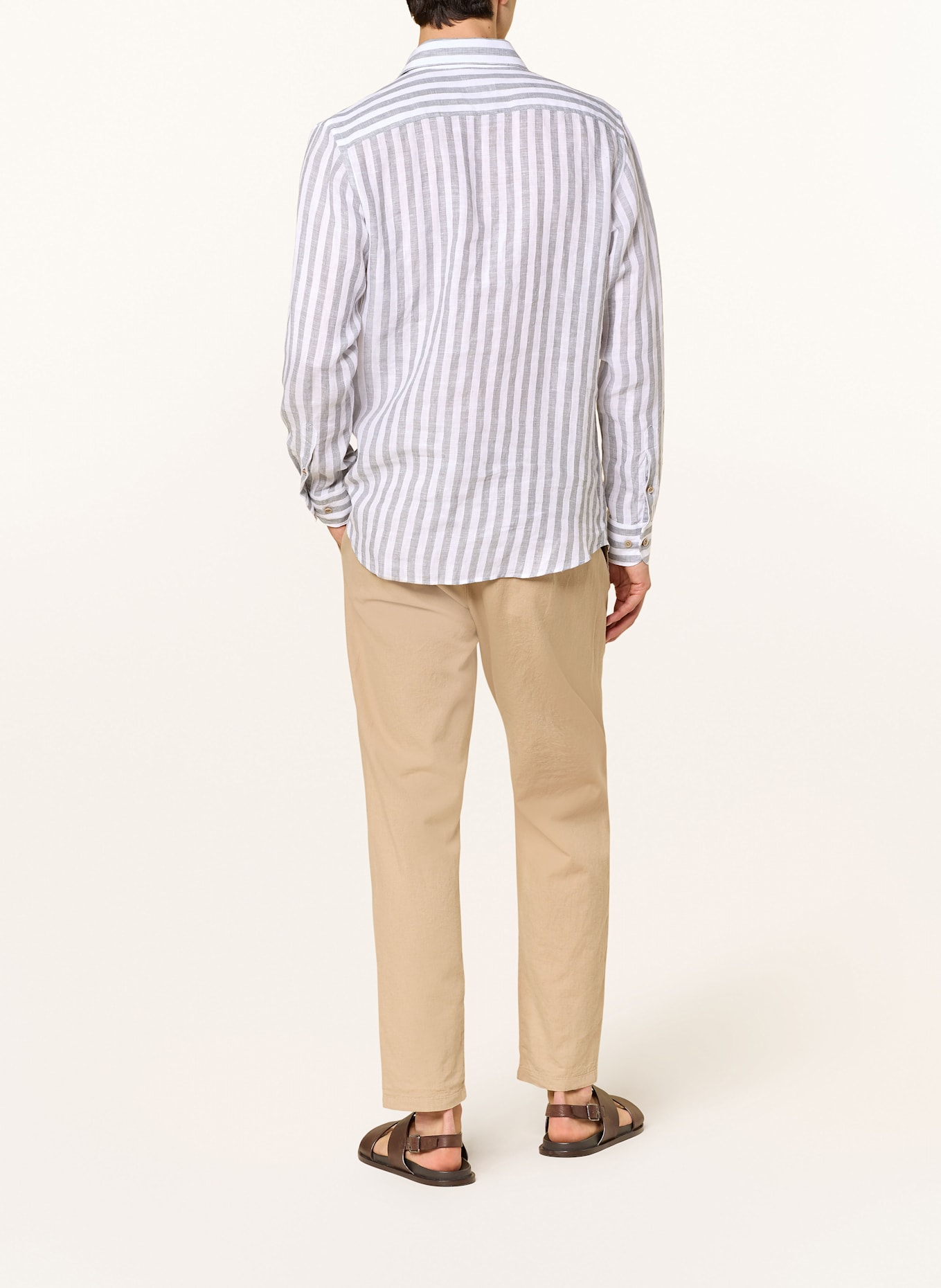 PROFUOMO Košile Regular Fit ze lnu: TMAVĚ ZELENÁ / BÍLÁ