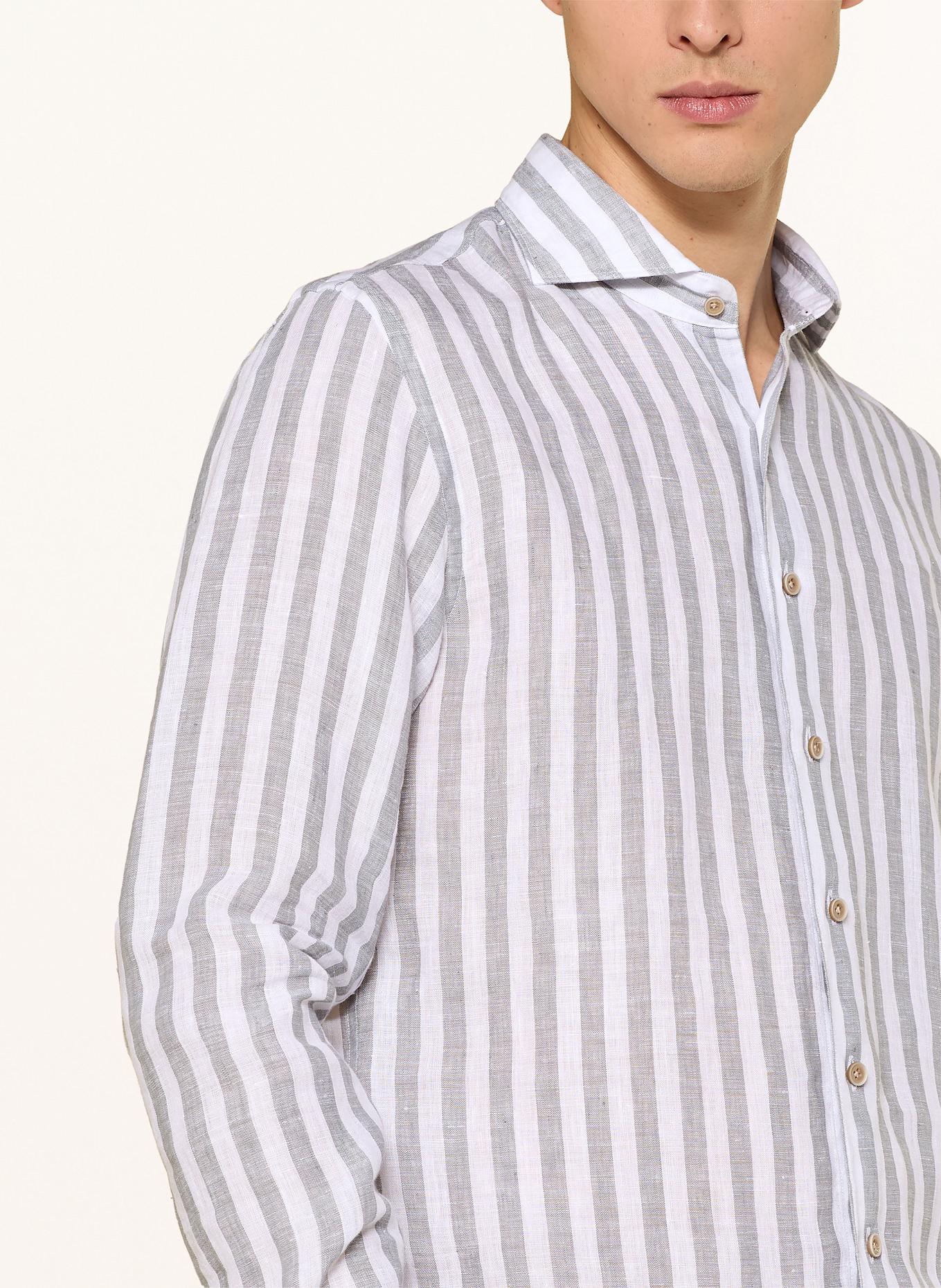 PROFUOMO Košile Regular Fit ze lnu: TMAVĚ ZELENÁ / BÍLÁ