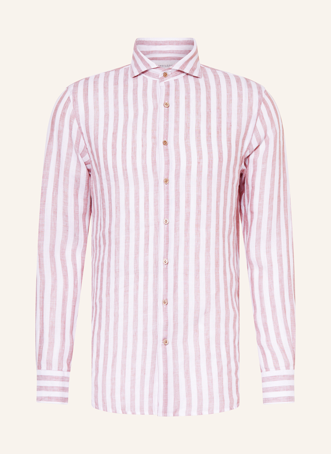 PROFUOMO Overhemd Regular Fit van linnen: ROSÉ / WIT