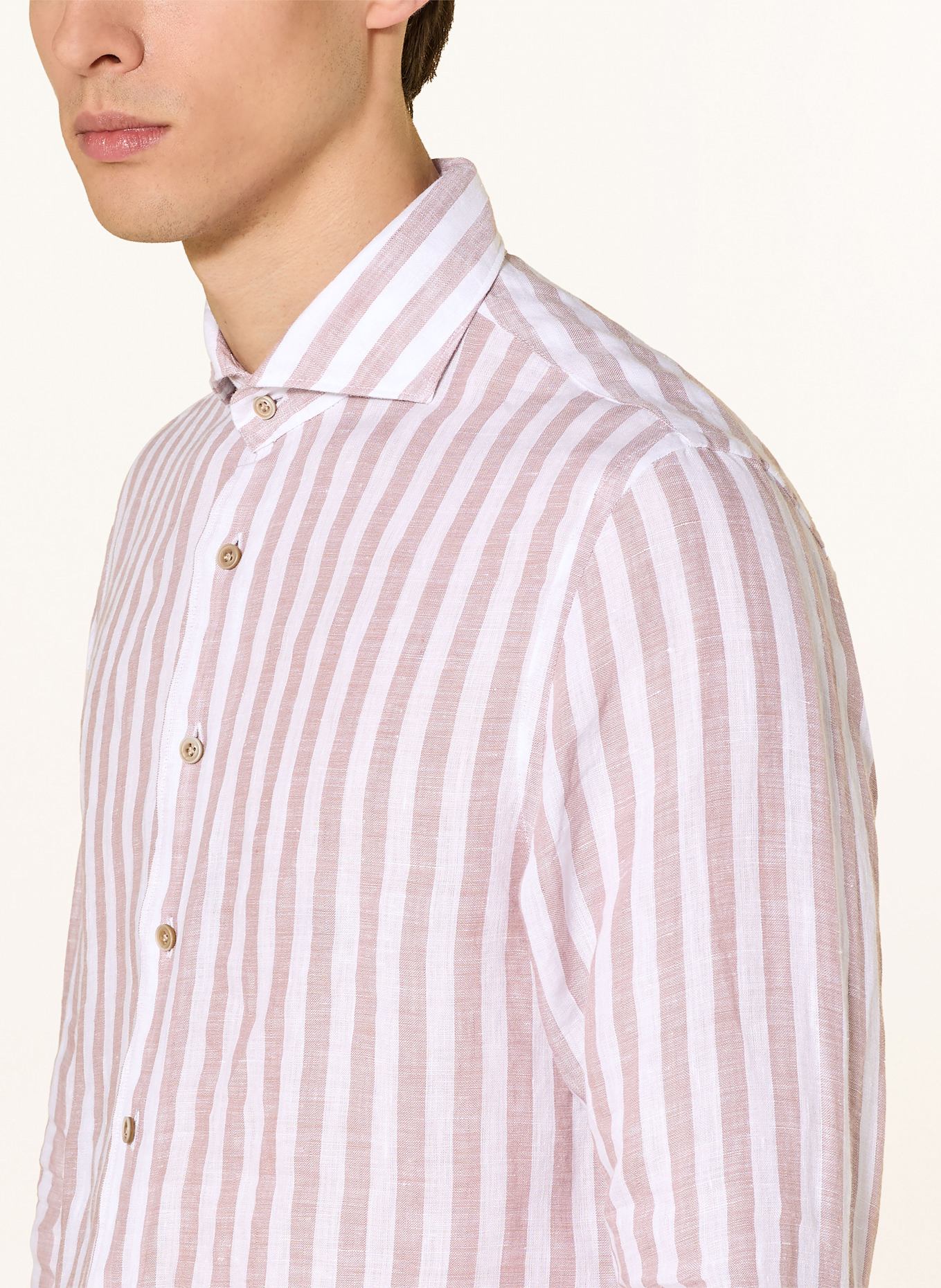 PROFUOMO Overhemd Regular Fit van linnen: ROSÉ / WIT