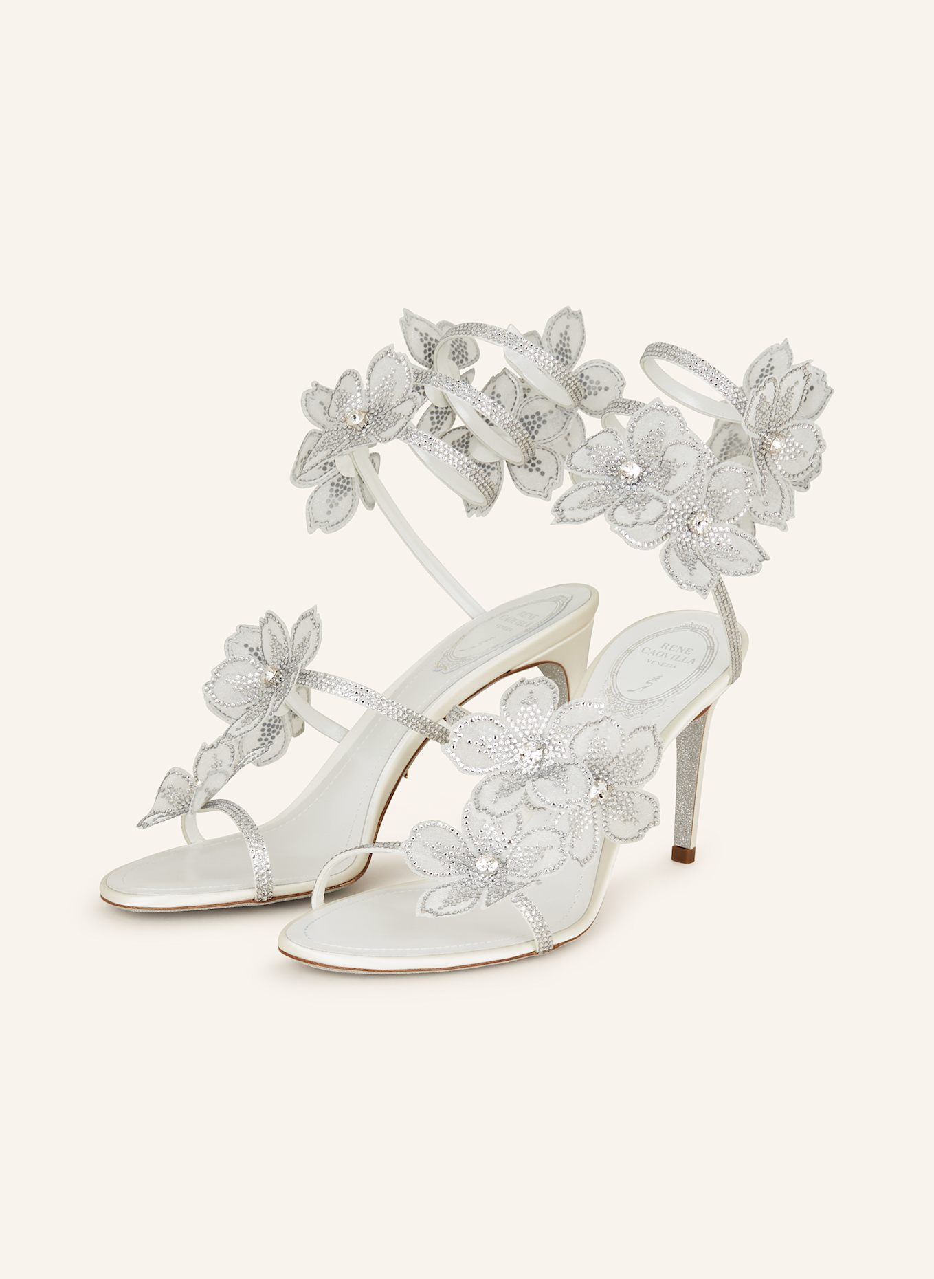 RENE CAOVILLA Sandals with decorative gems: SILVER