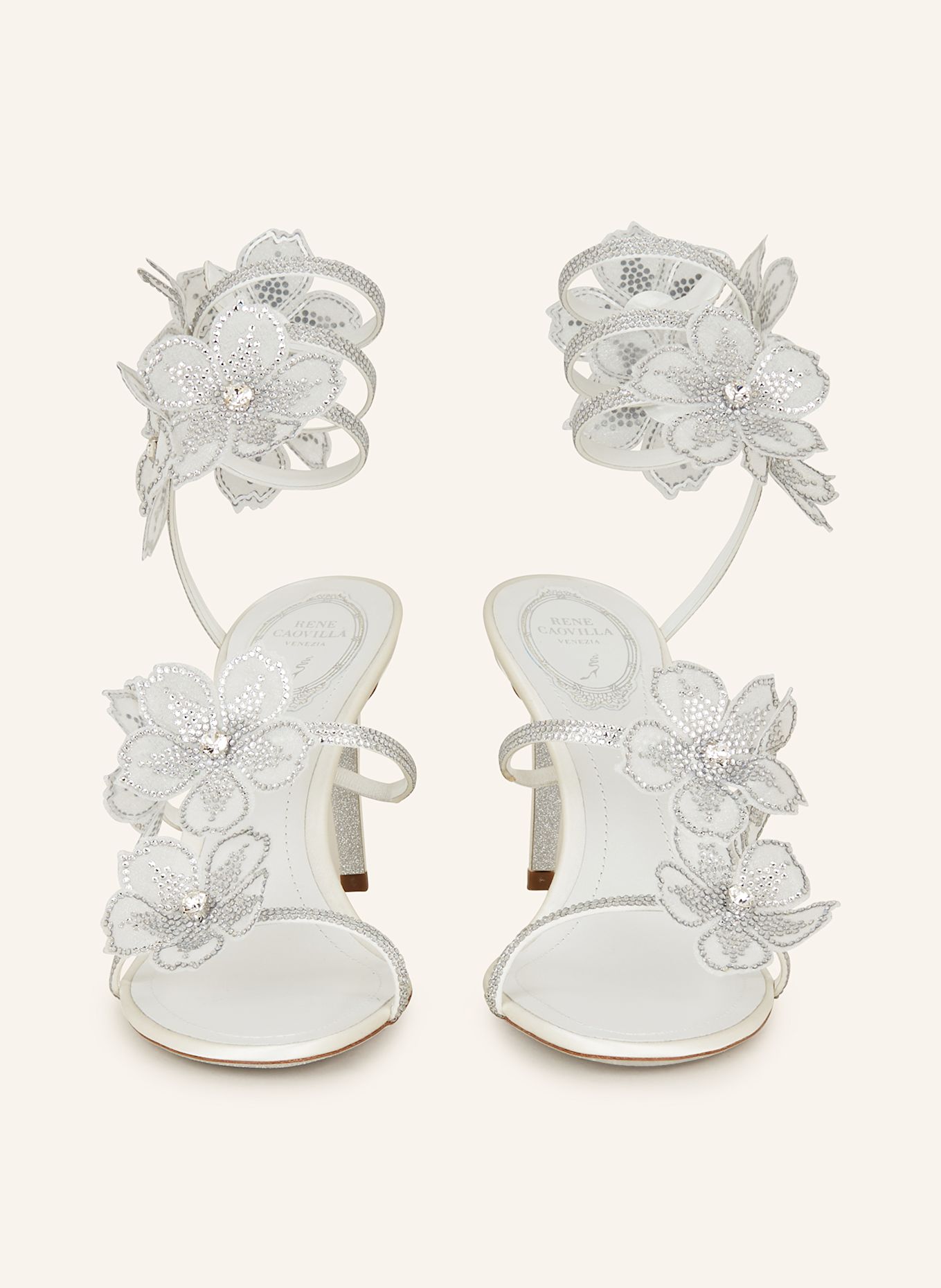 RENE CAOVILLA Sandals with decorative gems: SILVER