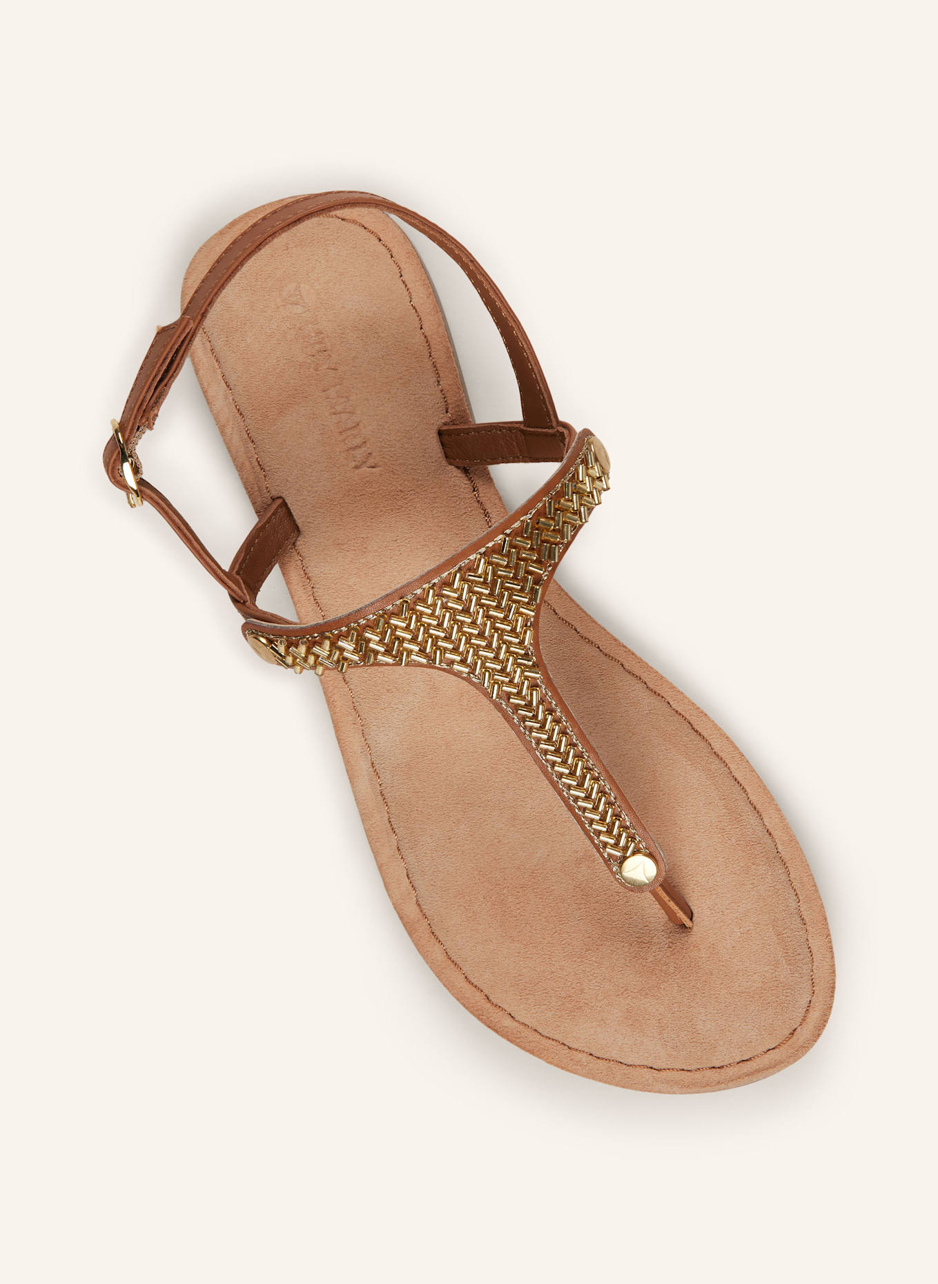HEY MARLY Sandal upper METALLIC BEADS with decorative beads: COGNAC