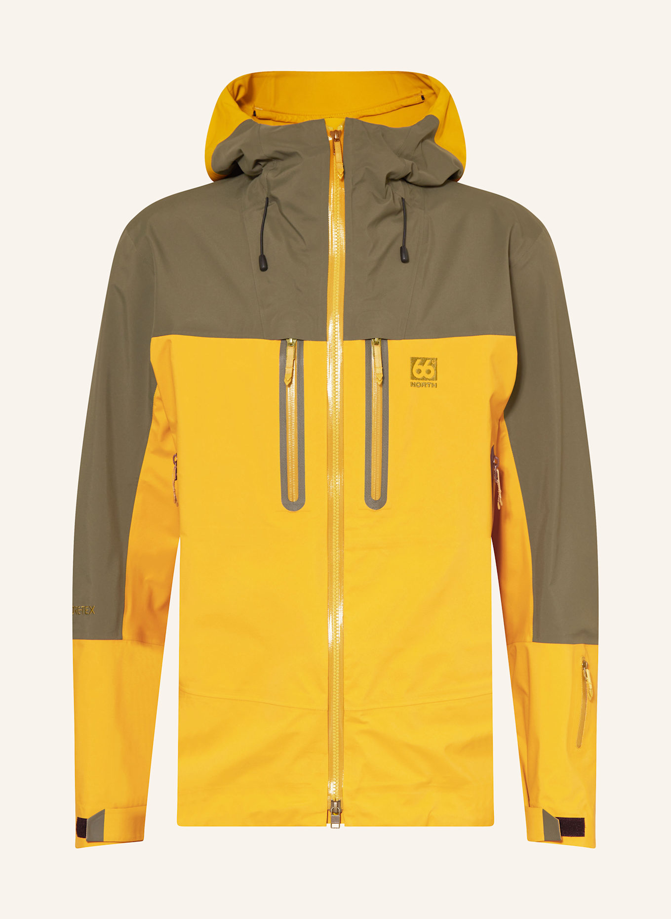 66°NORTH Hardshell-Jacke TRÖLLASKAGI GTX: DUNKELGELB / KHAKI