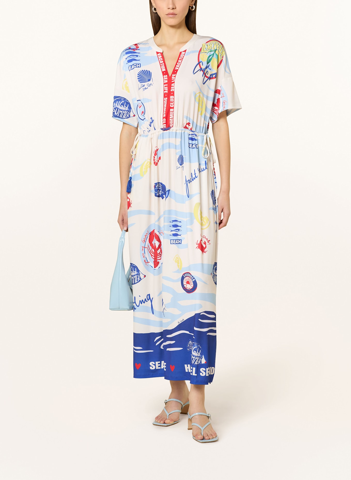 Miss Lagotte Dress: ECRU / LIGHT BLUE / RED