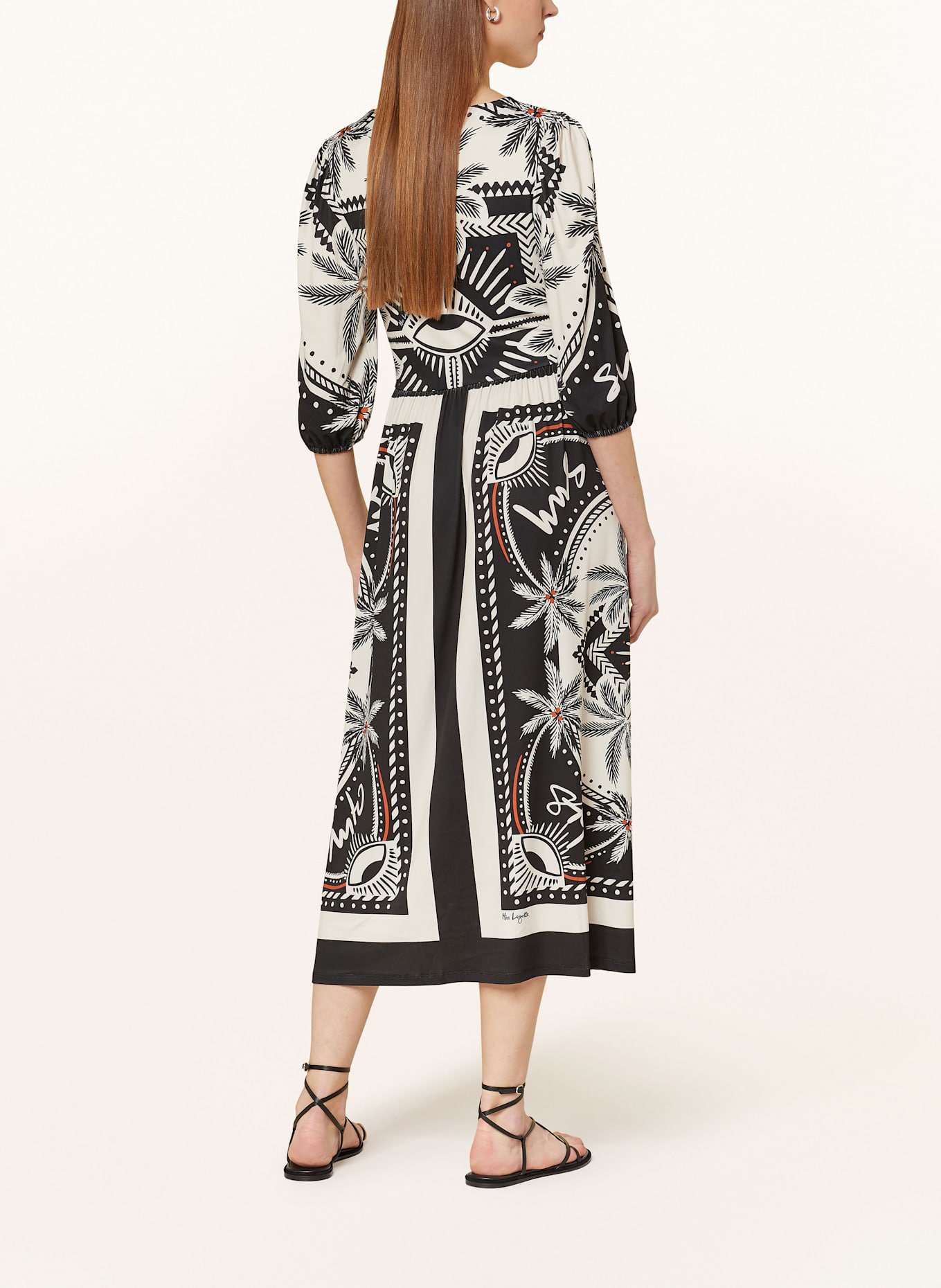 Miss Lagotte Jerseykleid mit 3/4-Arm: SCHWARZ / CREME / DUNKELORANGE