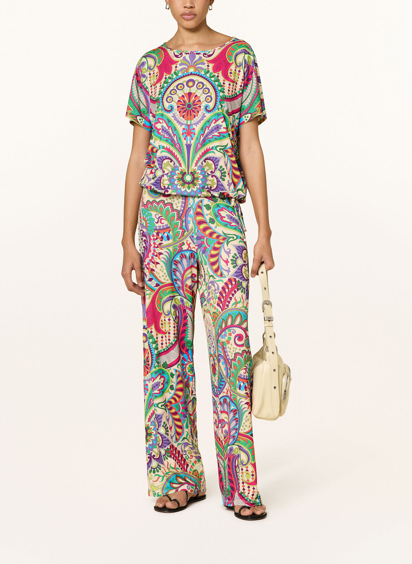 Miss Lagotte Marlenehose: PINK / GRÜN / ECRU