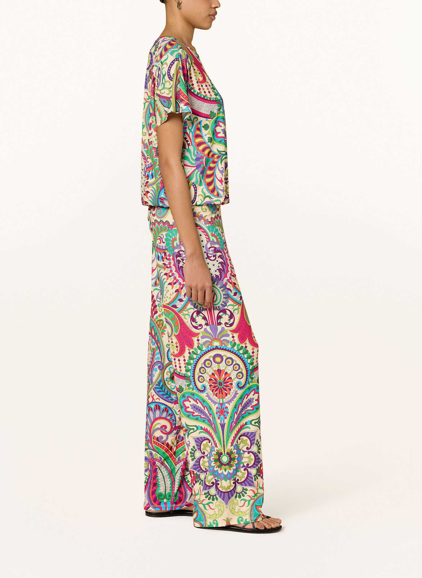 Miss Lagotte Marlenehose: PINK / GRÜN / ECRU