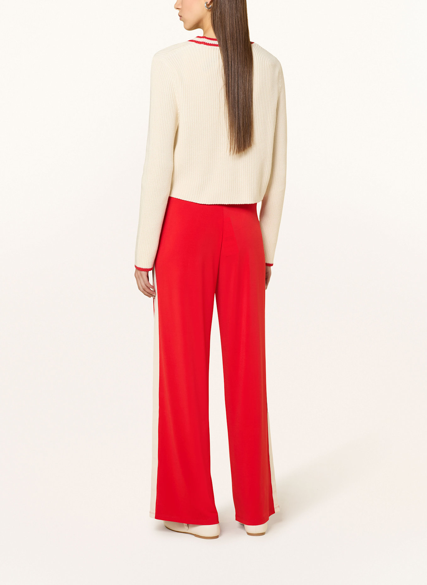 Miss Lagotte Wide leg trousers with tuxedo stripes: RED / CREAM