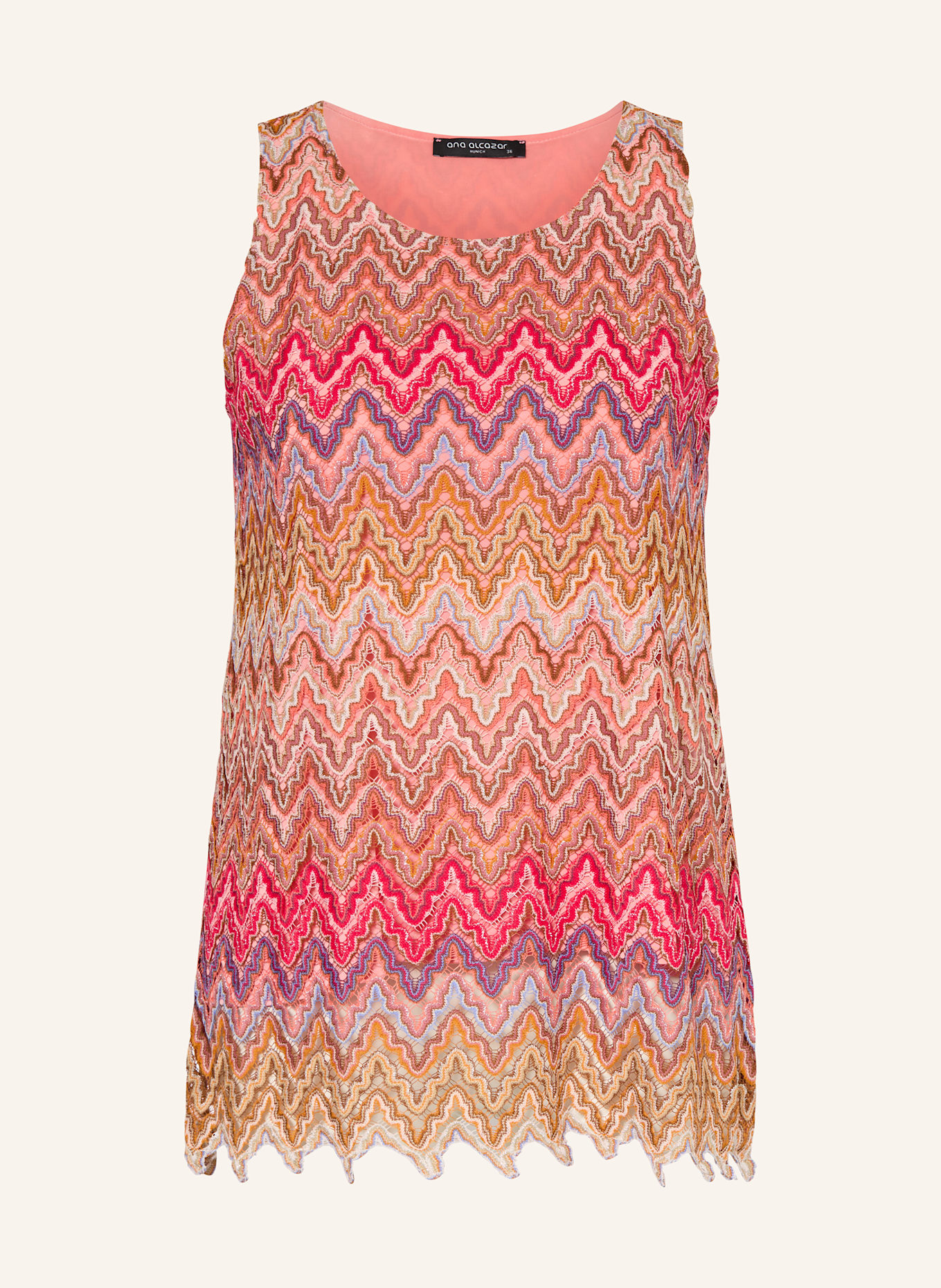 Ana Alcazar Spitzentop mit Glitzergarn: LACHS / NEONROT / BLAU