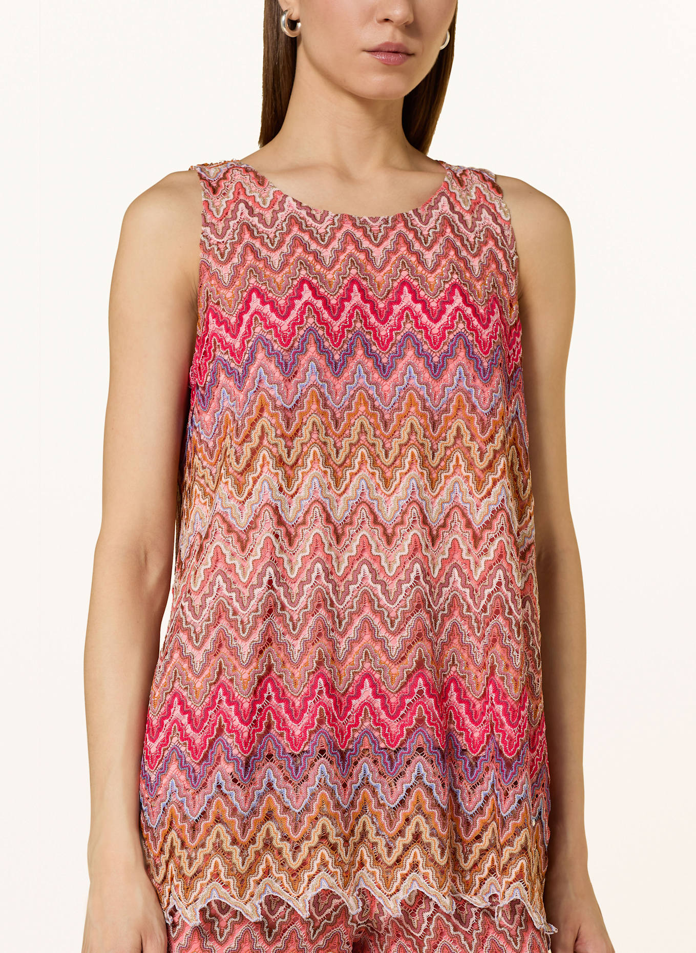 Ana Alcazar Spitzentop mit Glitzergarn: LACHS / NEONROT / BLAU