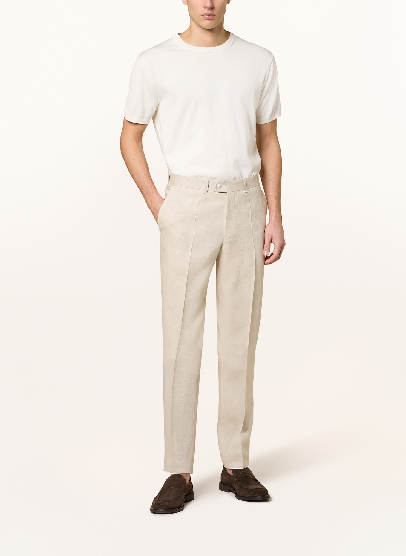 DRESSLER Spodnie garniturowe regular fit z lnu: 071 BEIGE