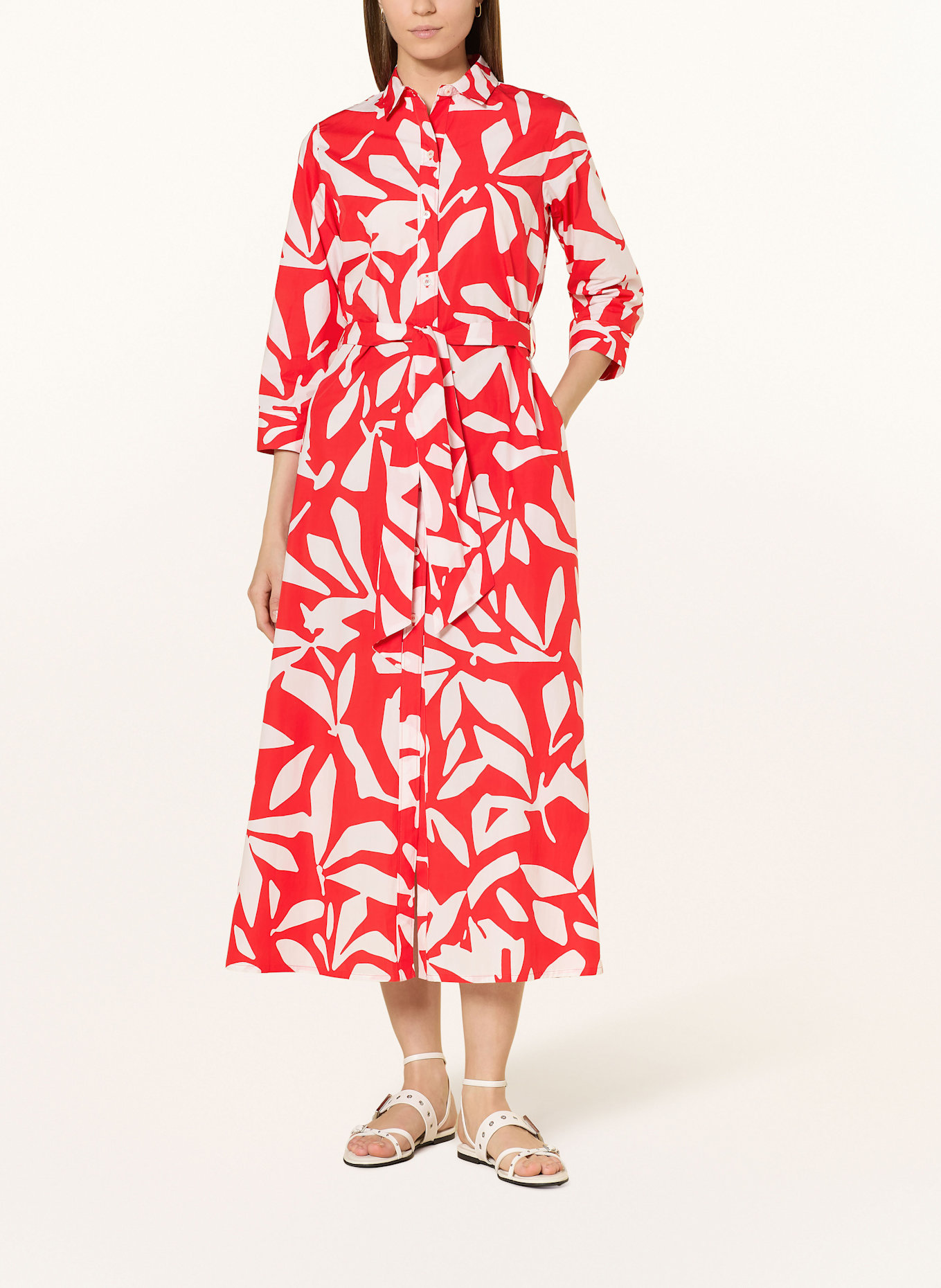 ROSSO35 Hemdblusenkleid mit 3/4-Arm: WEISS / ROT