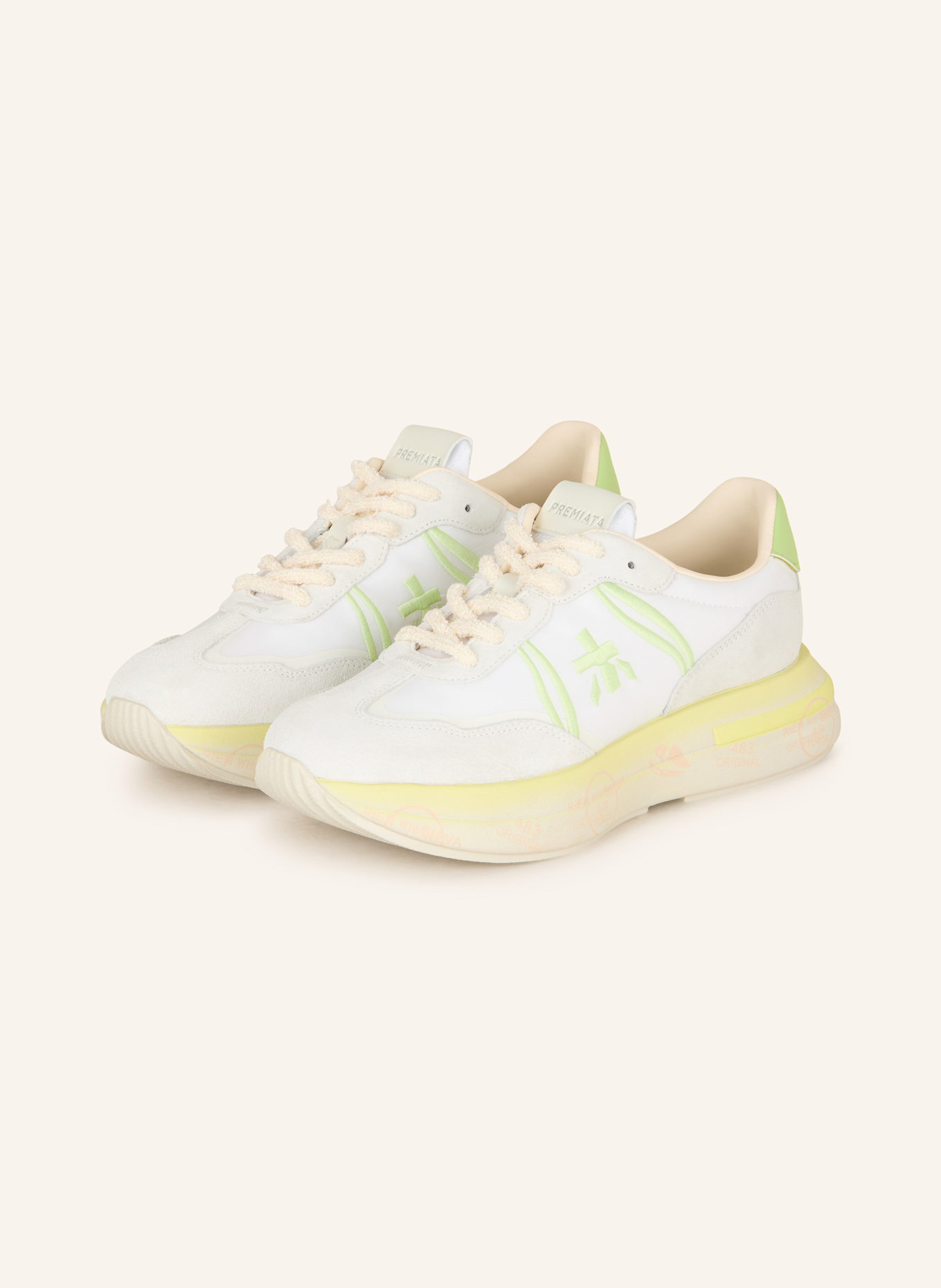 PREMIATA Sneaker CASSIE: WEISS/ HELLGRAU/ HELLGELB