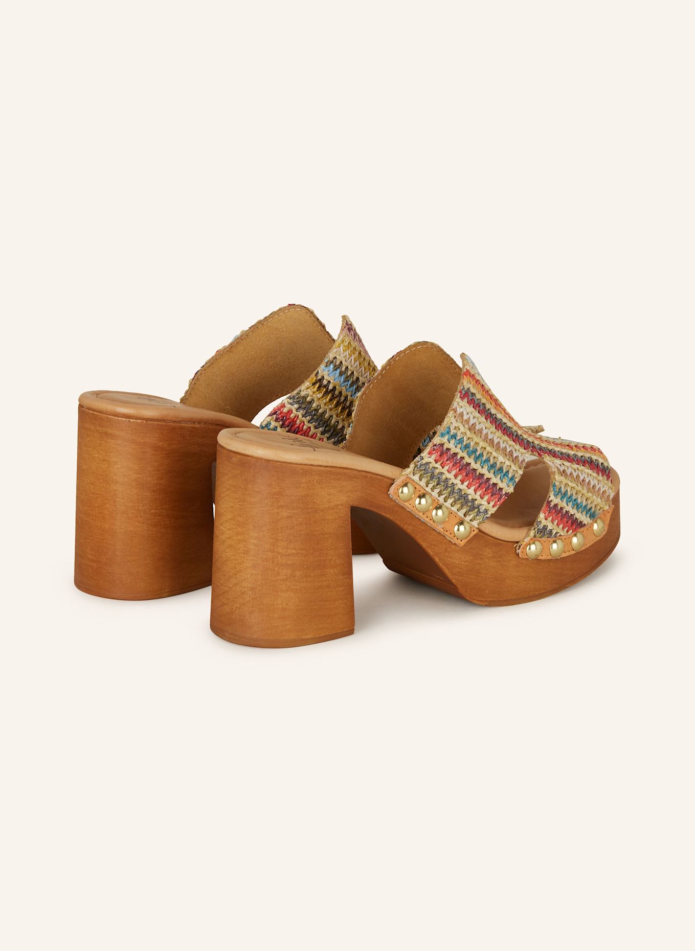È MIA Plateau-Mules mit Nieten: BEIGE/ ROT/ GRÜN