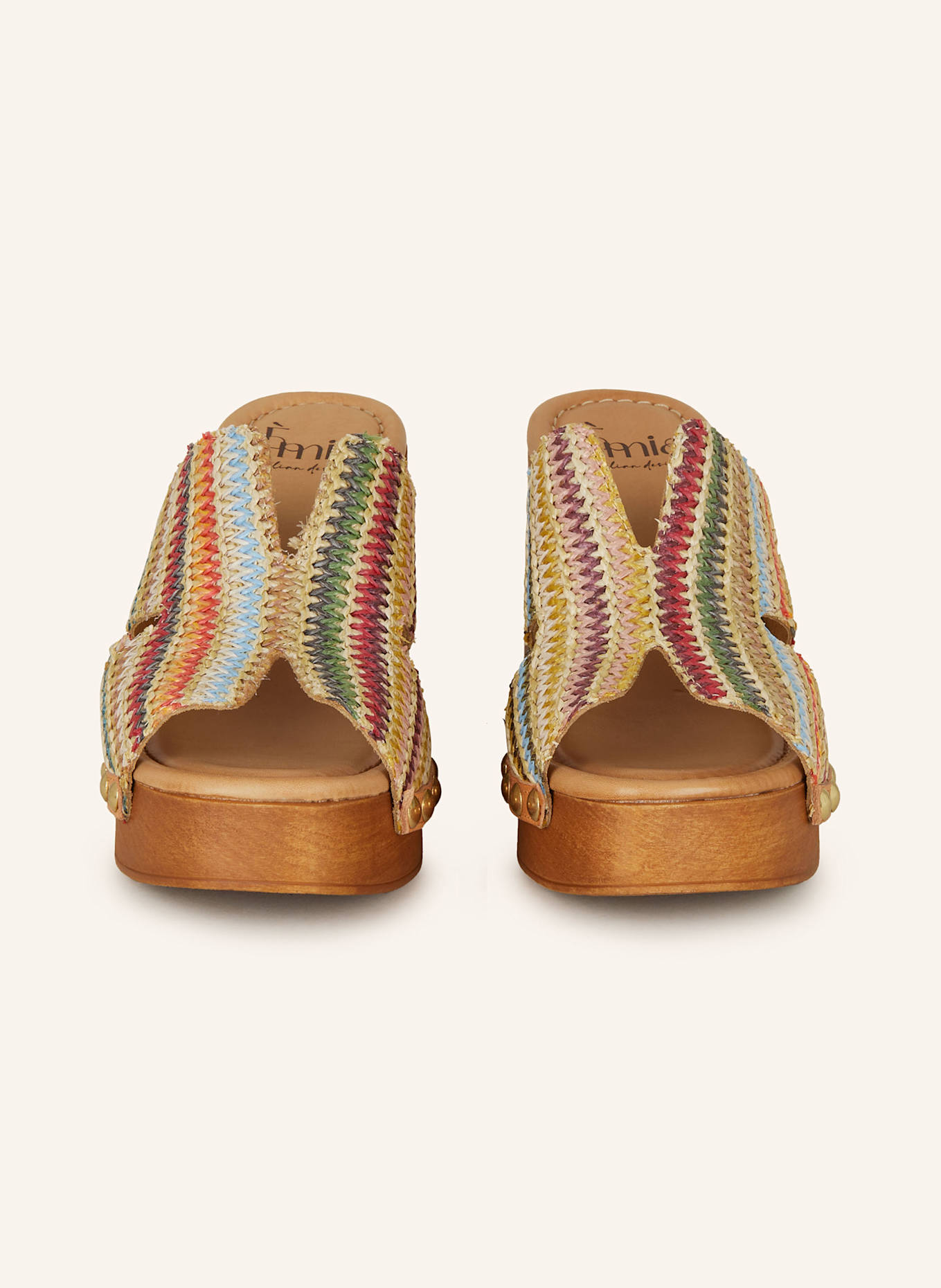 È MIA Plateau-Mules mit Nieten: BEIGE/ ROT/ GRÜN