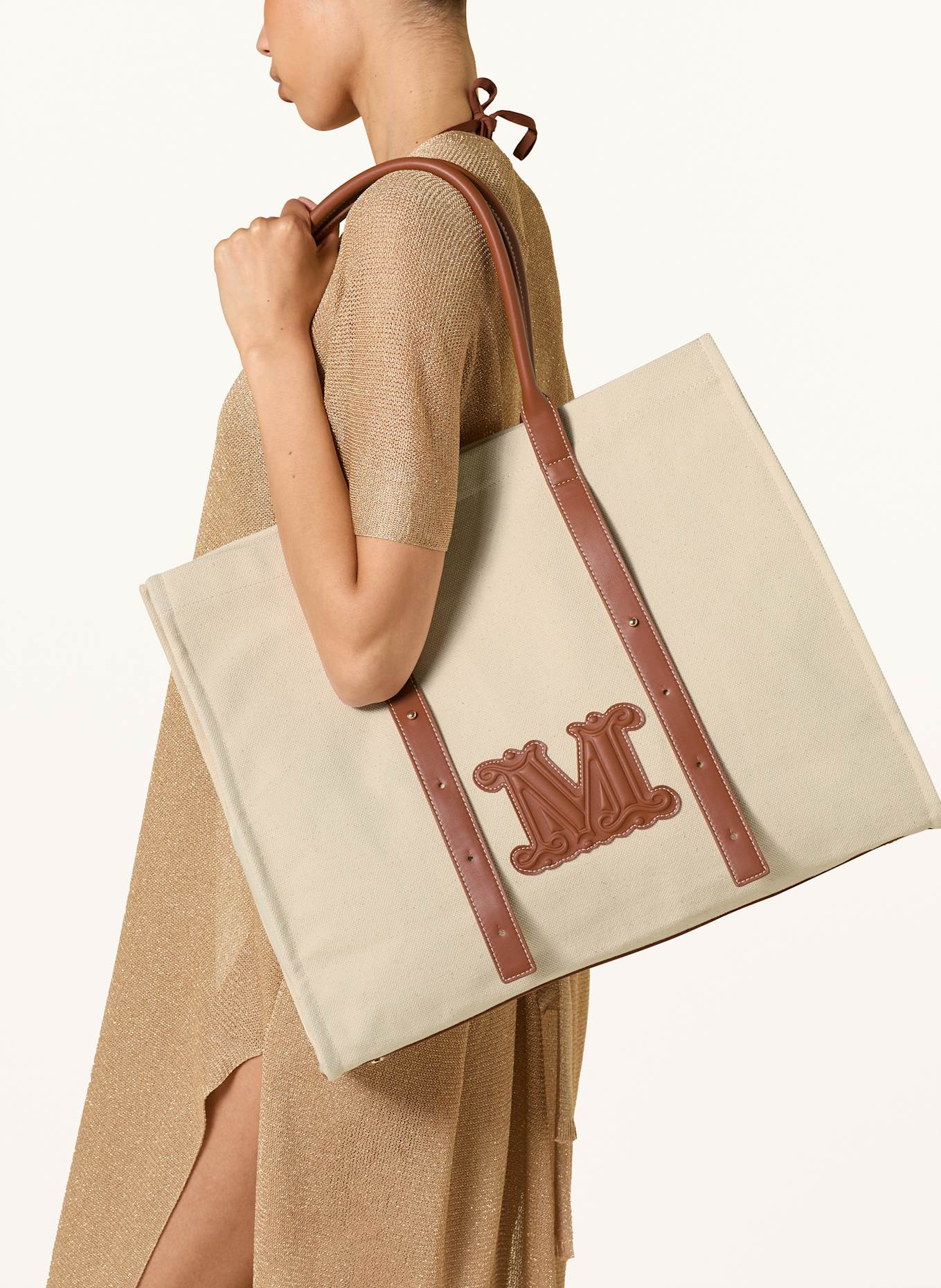 Max Mara BEACHWEAR Torebka plażowa BRAVABEACH kolor ecru / koniakowy