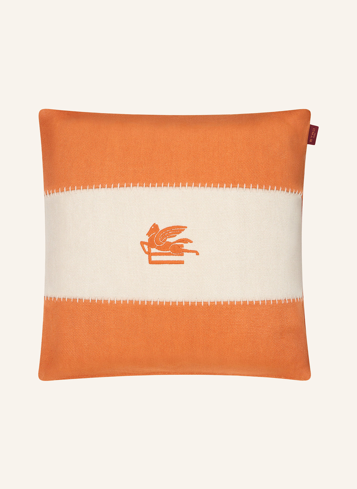 ETRO Home Decorative cushion in linen: ORANGE / CREAM
