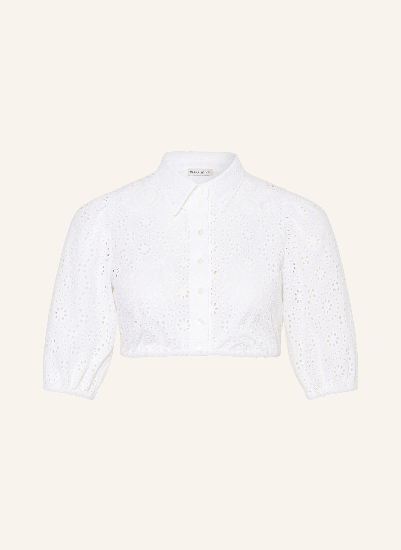 Heimatglück Tracht Dirndl blouse JANINA made of broderie anglaise: WHITE