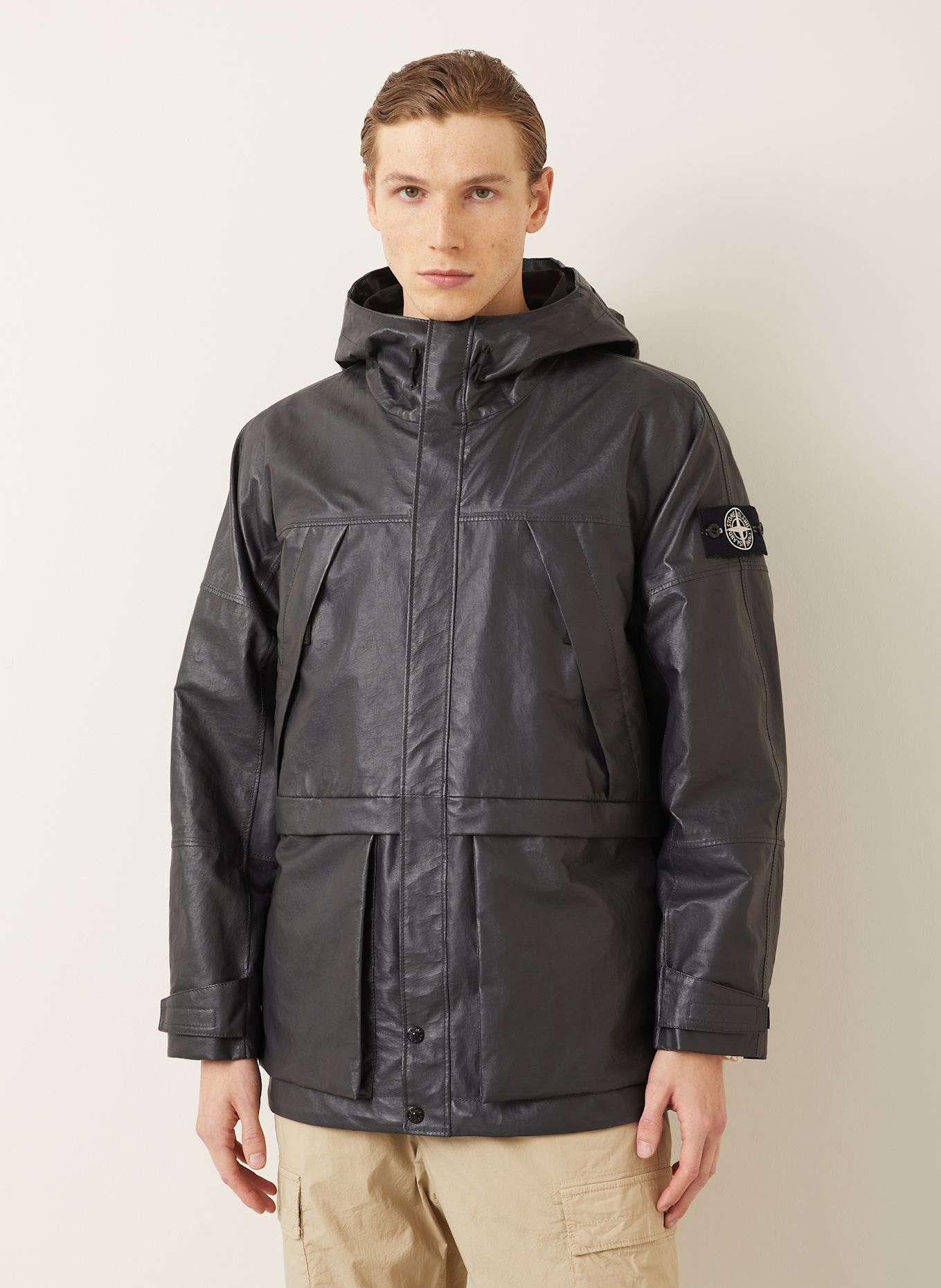 STONE ISLAND Lederjacke in dunkelgrau
