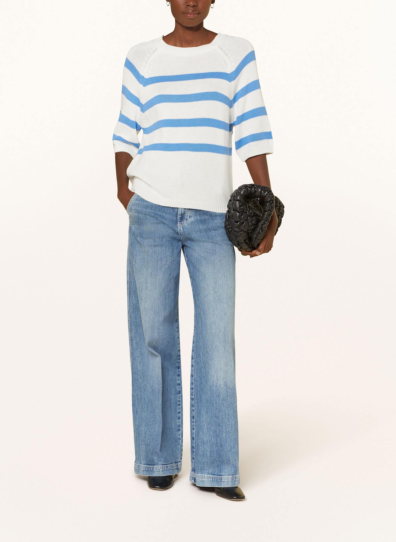 MORE & MORE Pullover mit 3/4-Arm: BLAU / WEISS