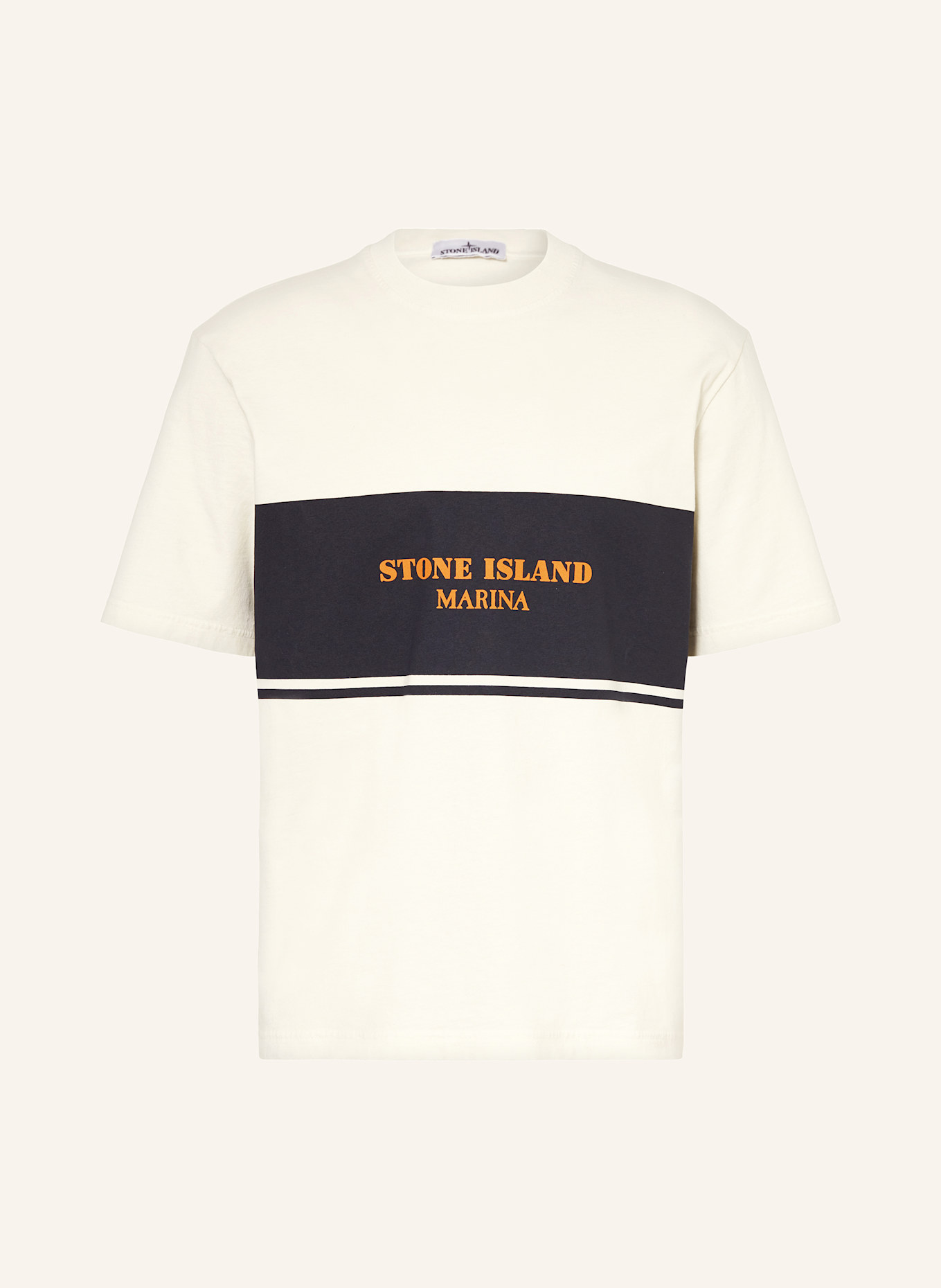 STONE ISLAND T-Shirt MARINA: ECRU / DUNKELBLAU / DUNKELORANGE