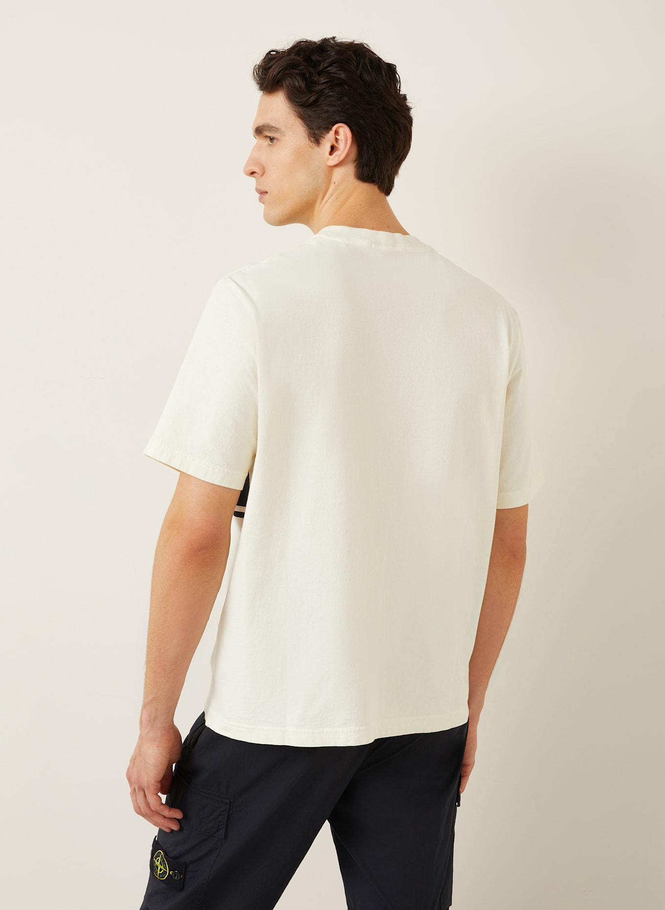 STONE ISLAND T-Shirt MARINA: ECRU / DUNKELBLAU / DUNKELORANGE