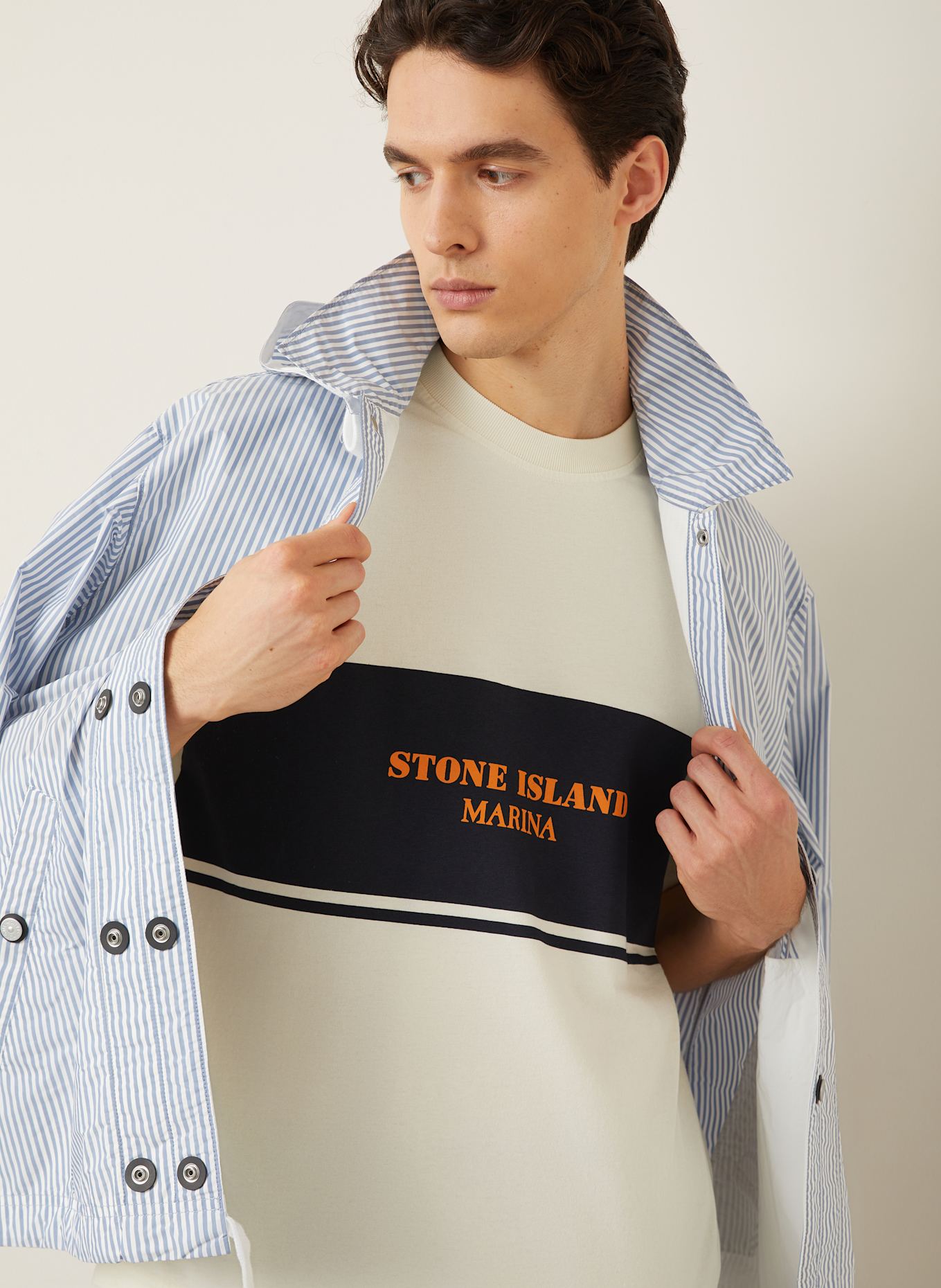 STONE ISLAND T-Shirt MARINA: ECRU / DUNKELBLAU / DUNKELORANGE