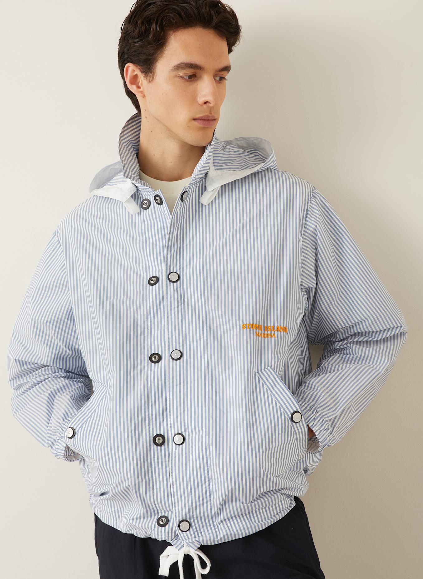 STONE ISLAND Jacke MARINA mit abnehmbarer Kapuze: BLAU / WEISS