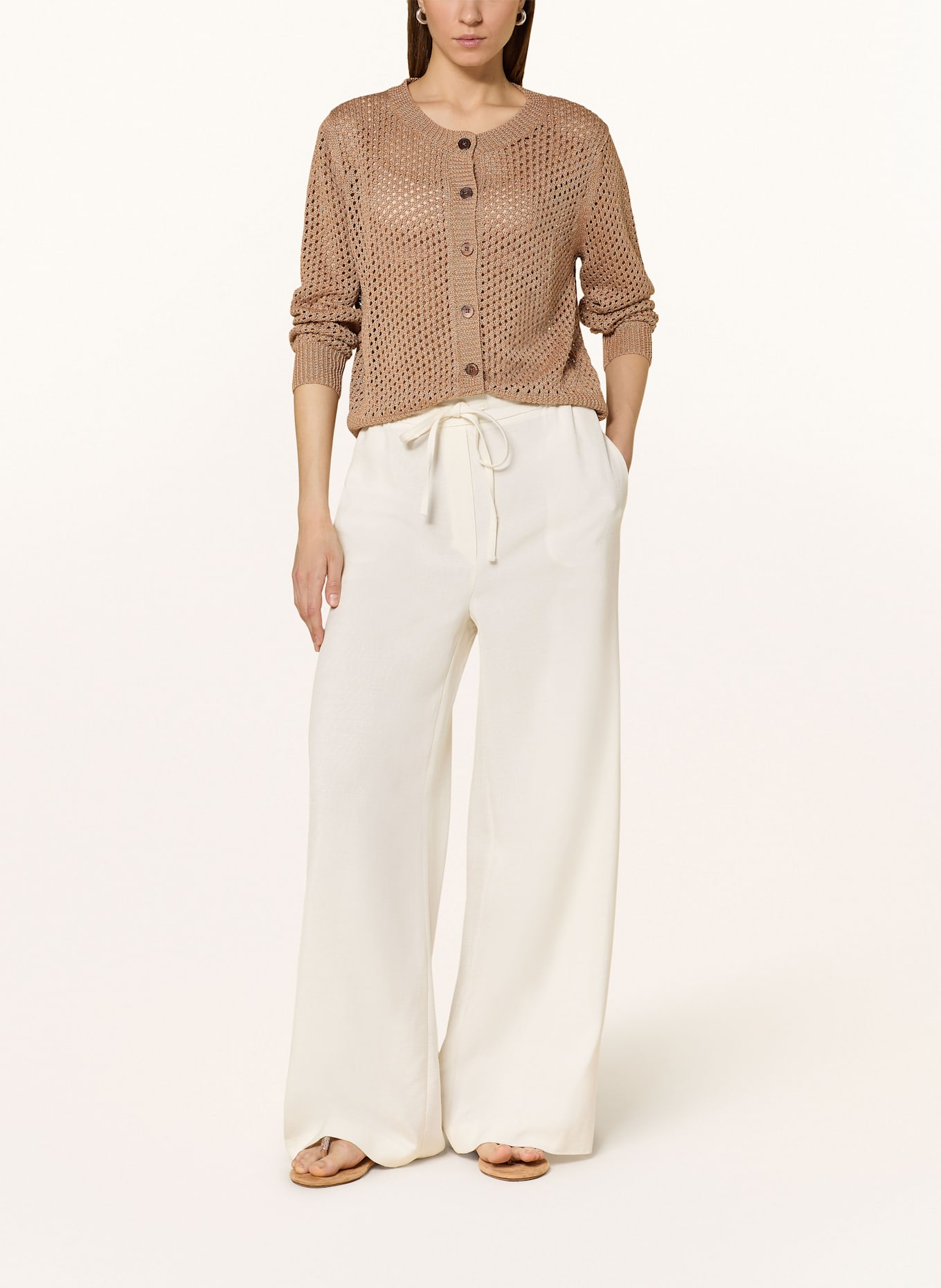 HEMISPHERE Strickjacke mit Leinen und Glitzergarn: BEIGE