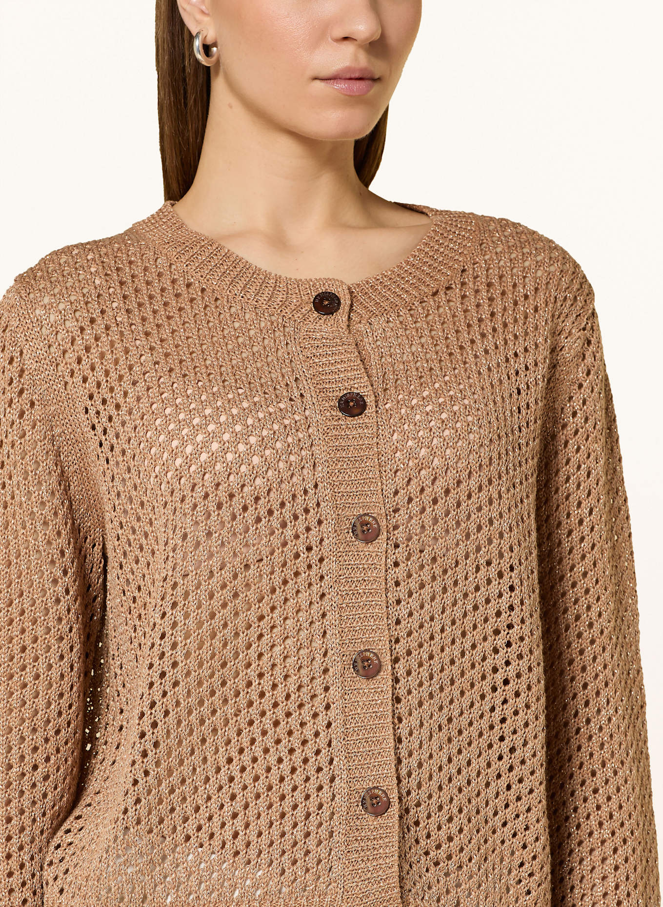 HEMISPHERE Strickjacke mit Leinen und Glitzergarn: BEIGE