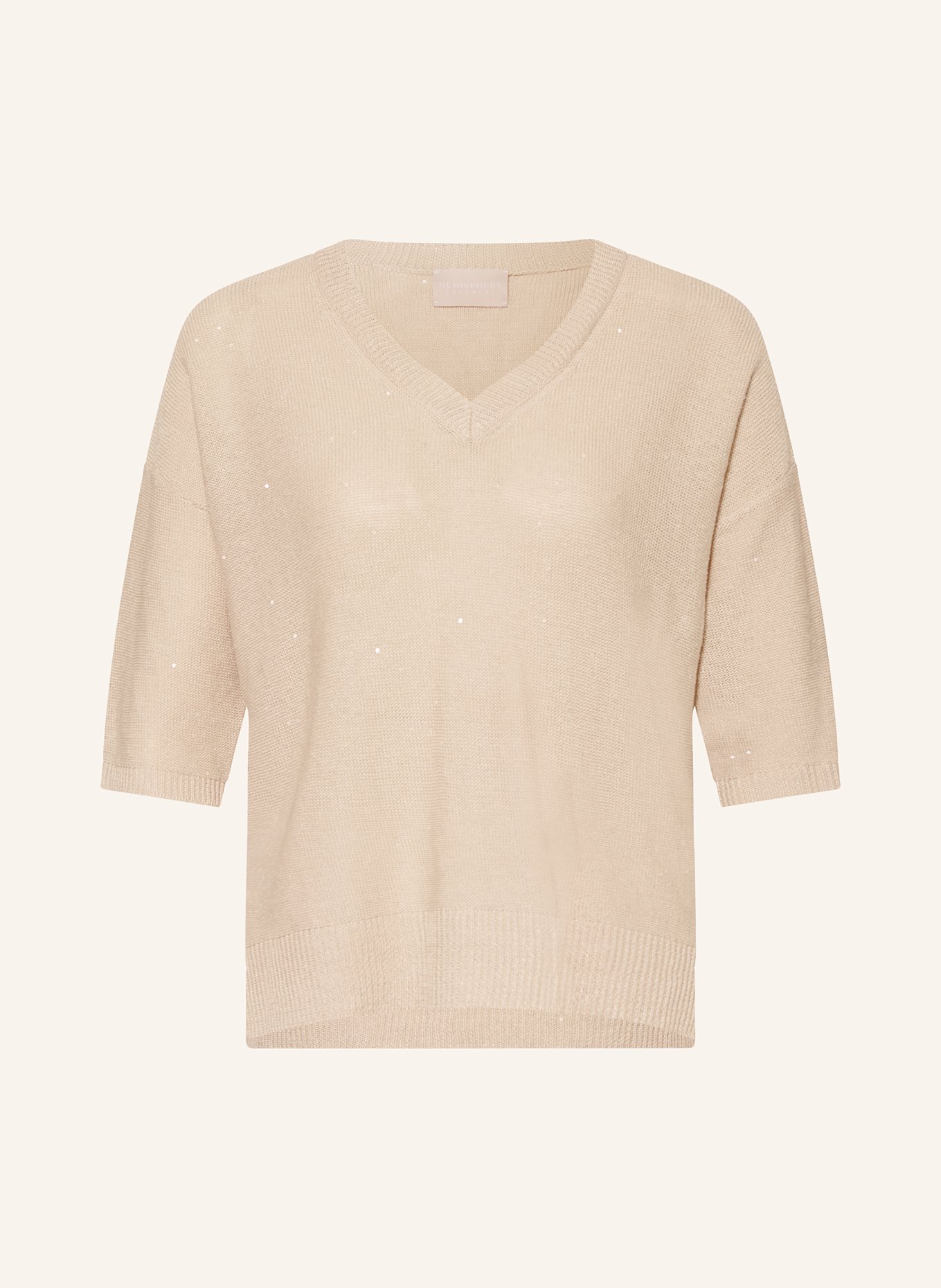 HEMISPHERE Linen sweater graphic with sequins: CREAM