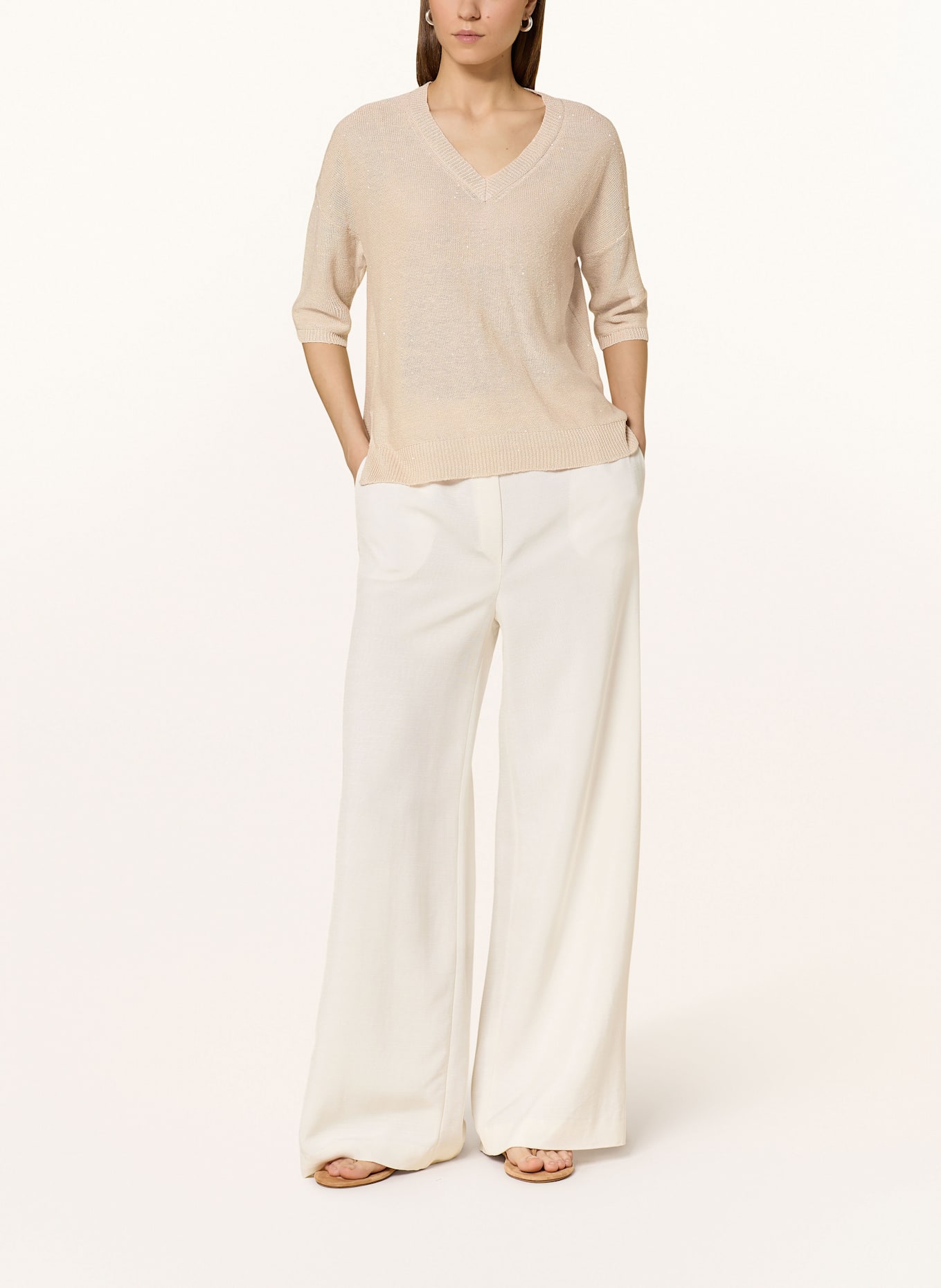 HEMISPHERE Linen sweater graphic with sequins: CREAM