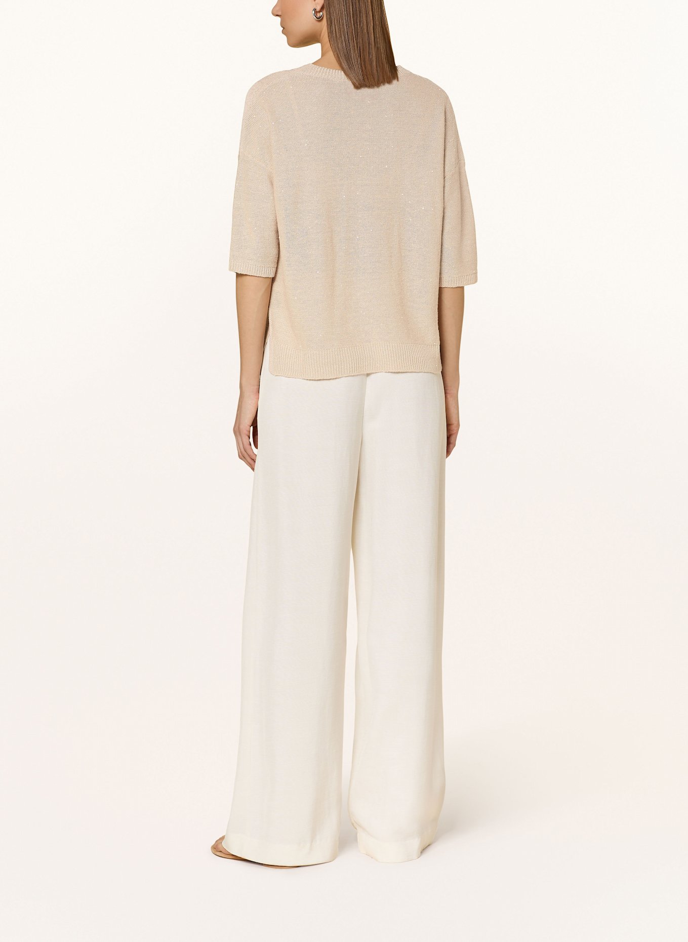 HEMISPHERE Linen sweater graphic with sequins: CREAM
