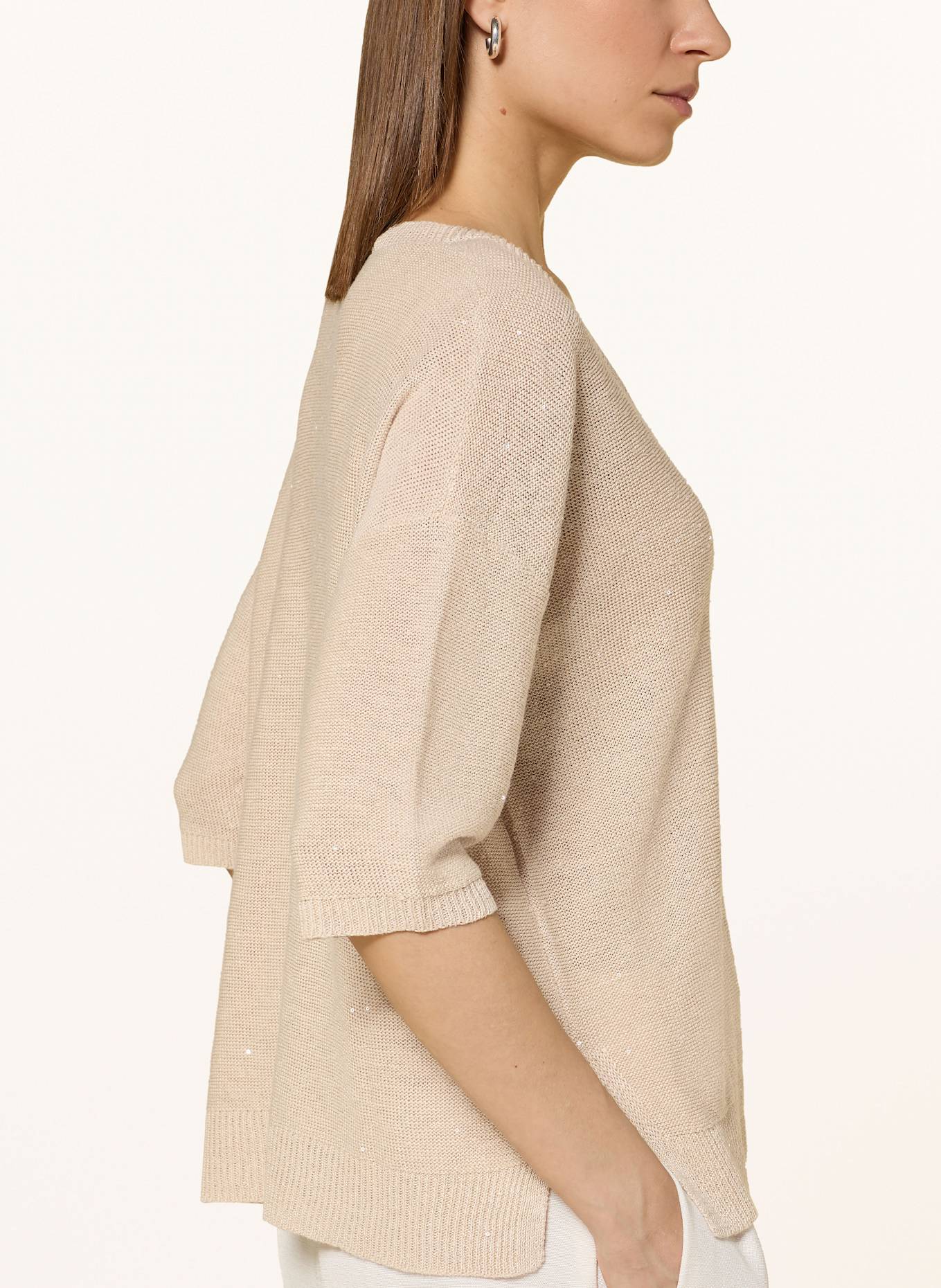 HEMISPHERE Linen sweater graphic with sequins: CREAM