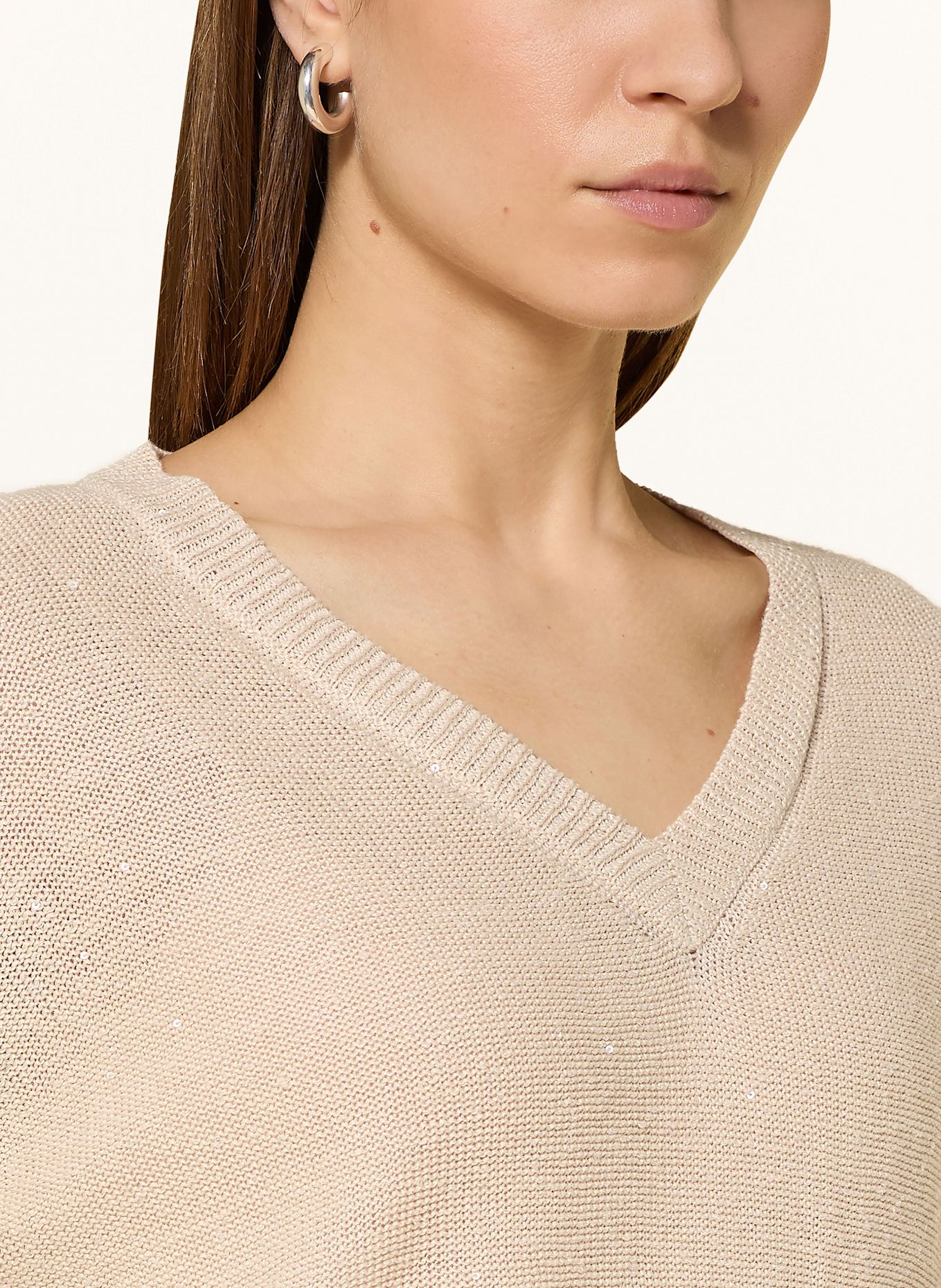 HEMISPHERE Linen sweater graphic with sequins: CREAM