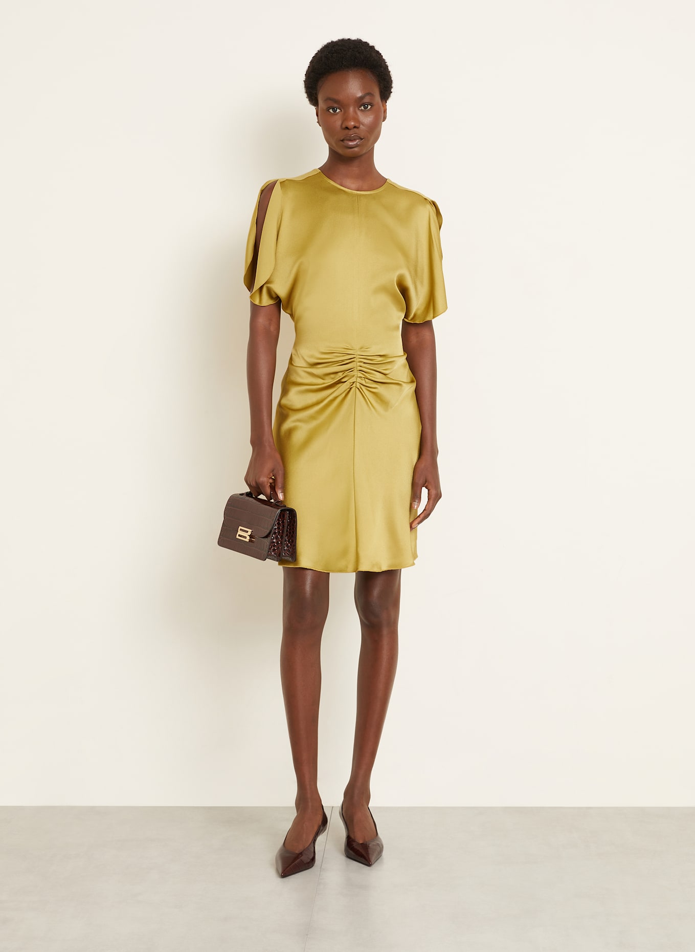 VICTORIA BECKHAM Satinkleid: OLIV